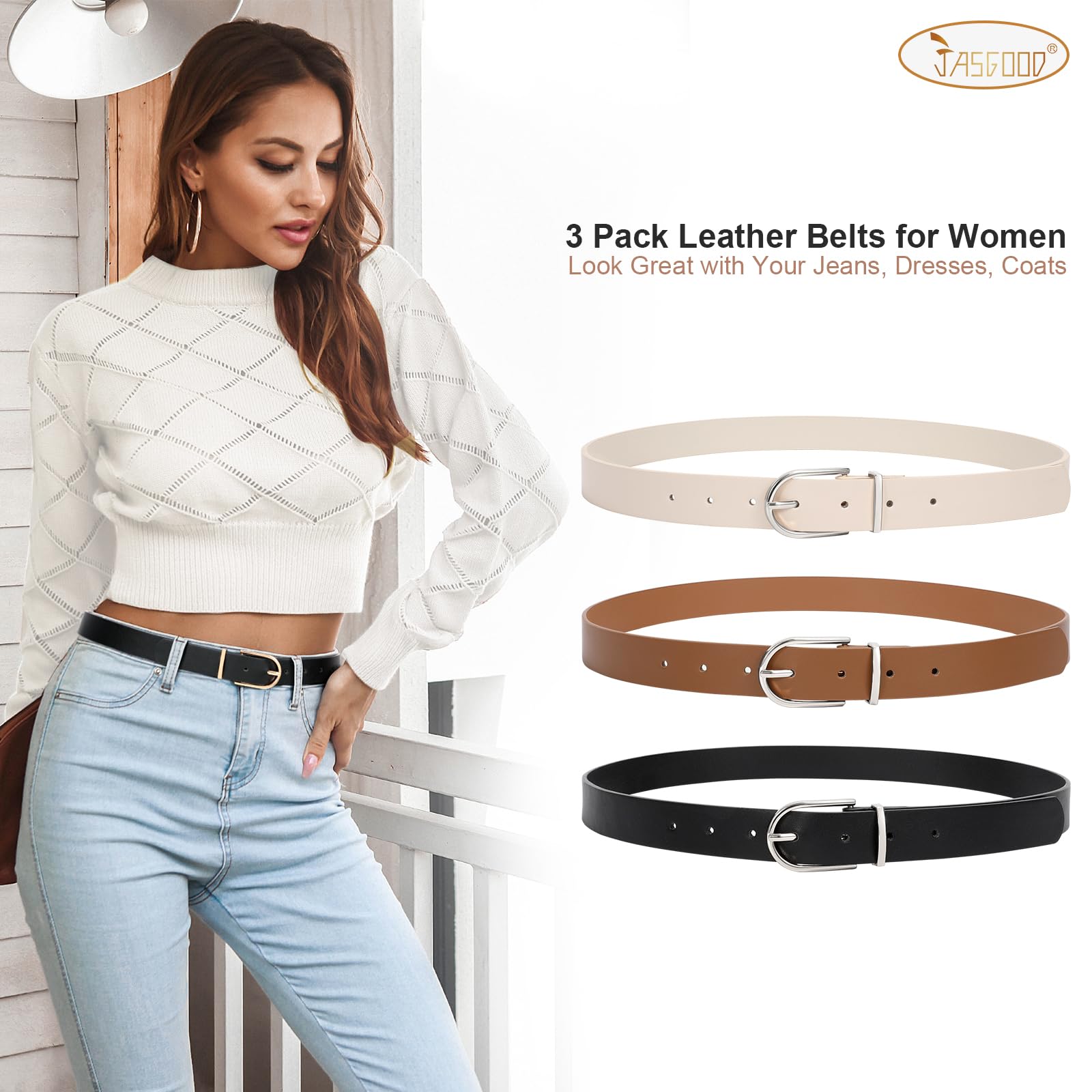 JASGOOD Women’s Leather Belts for Jeans Pants Fashion Ladies Belt with Gold Buckle - JASGOOD OFFICIAL