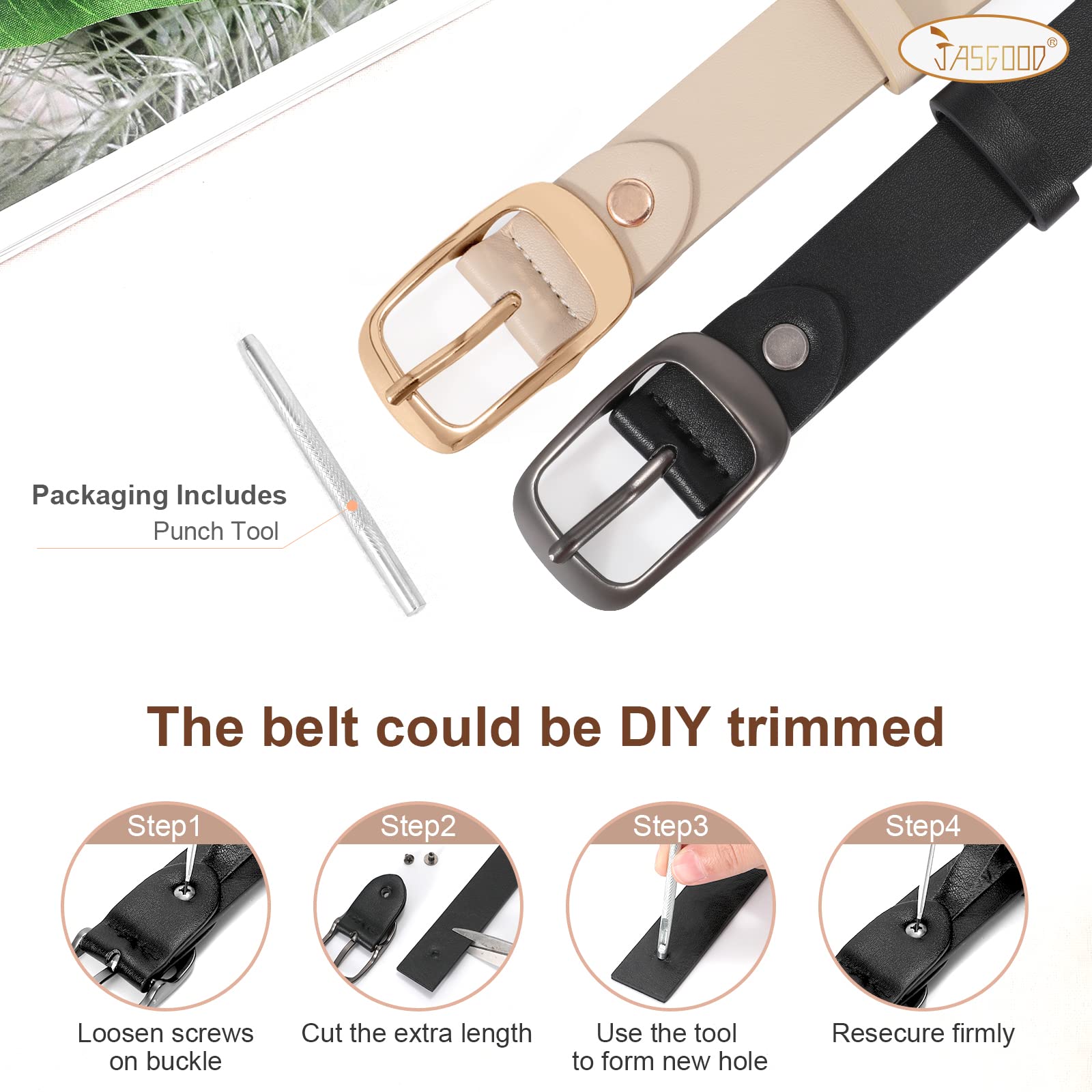 JASGOOD 2 Pack Women Faux Leather Belt, Fashion Ladies Belt with Pin Buckle for Jeans Pants - JASGOOD OFFICIAL