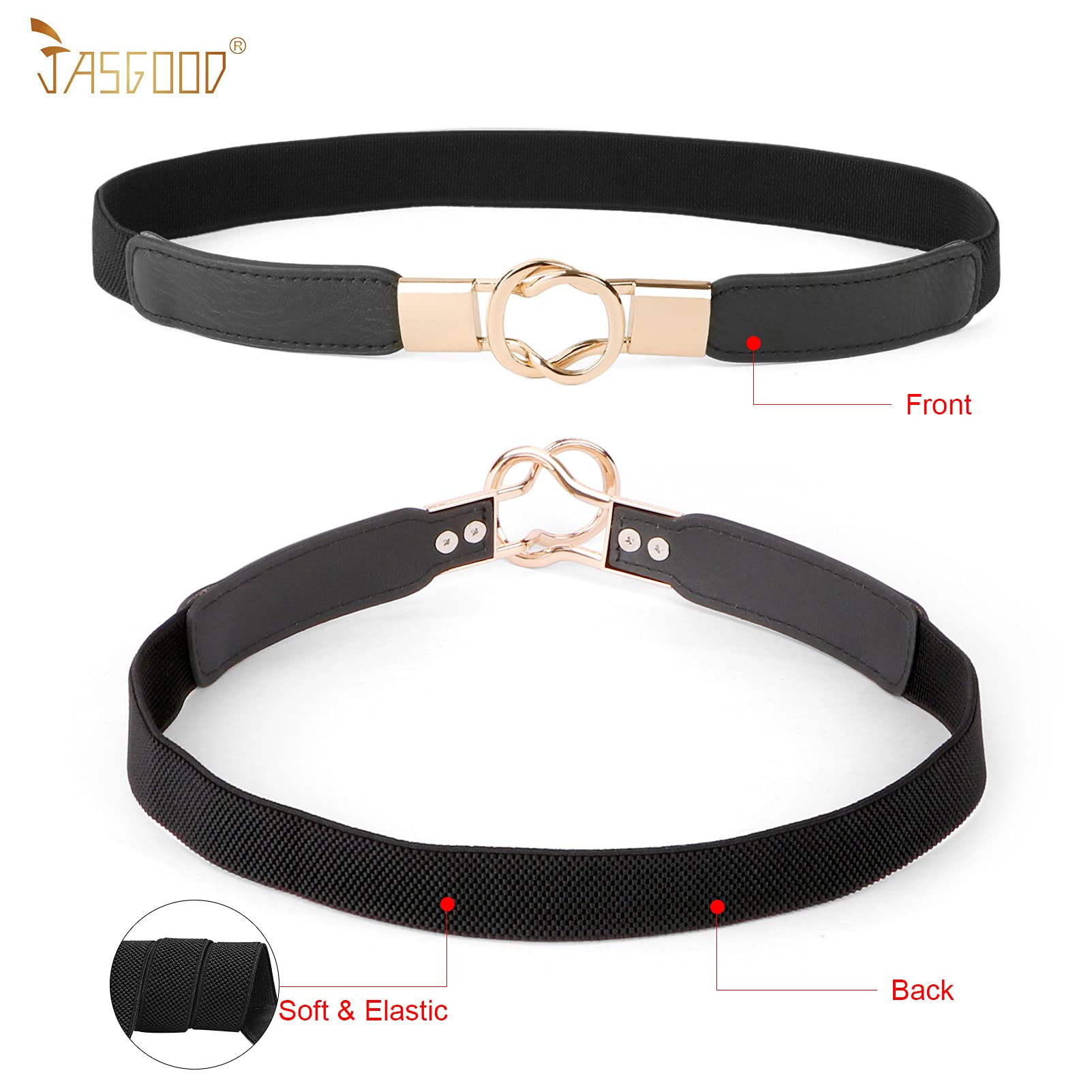 JASGOOD Kids Skinny Elastic Stretch Belts for girls with Easy Buckle Toddler School Uniform Dress Belts