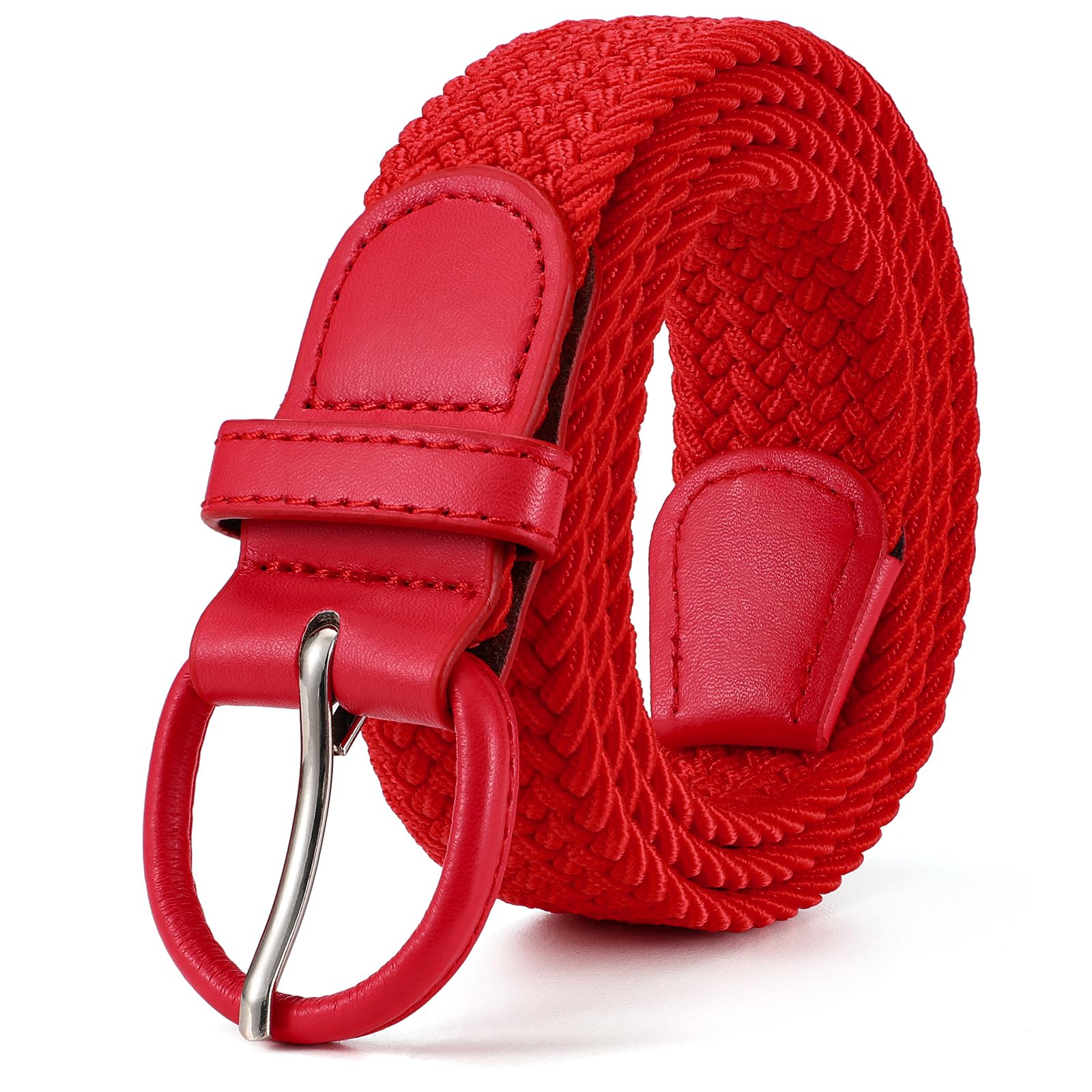 JASGOOD Women Braided Woven Elastic Stretch Belt Leather Covered Buckle Canvas Plus Size Belt for Jeans Pants