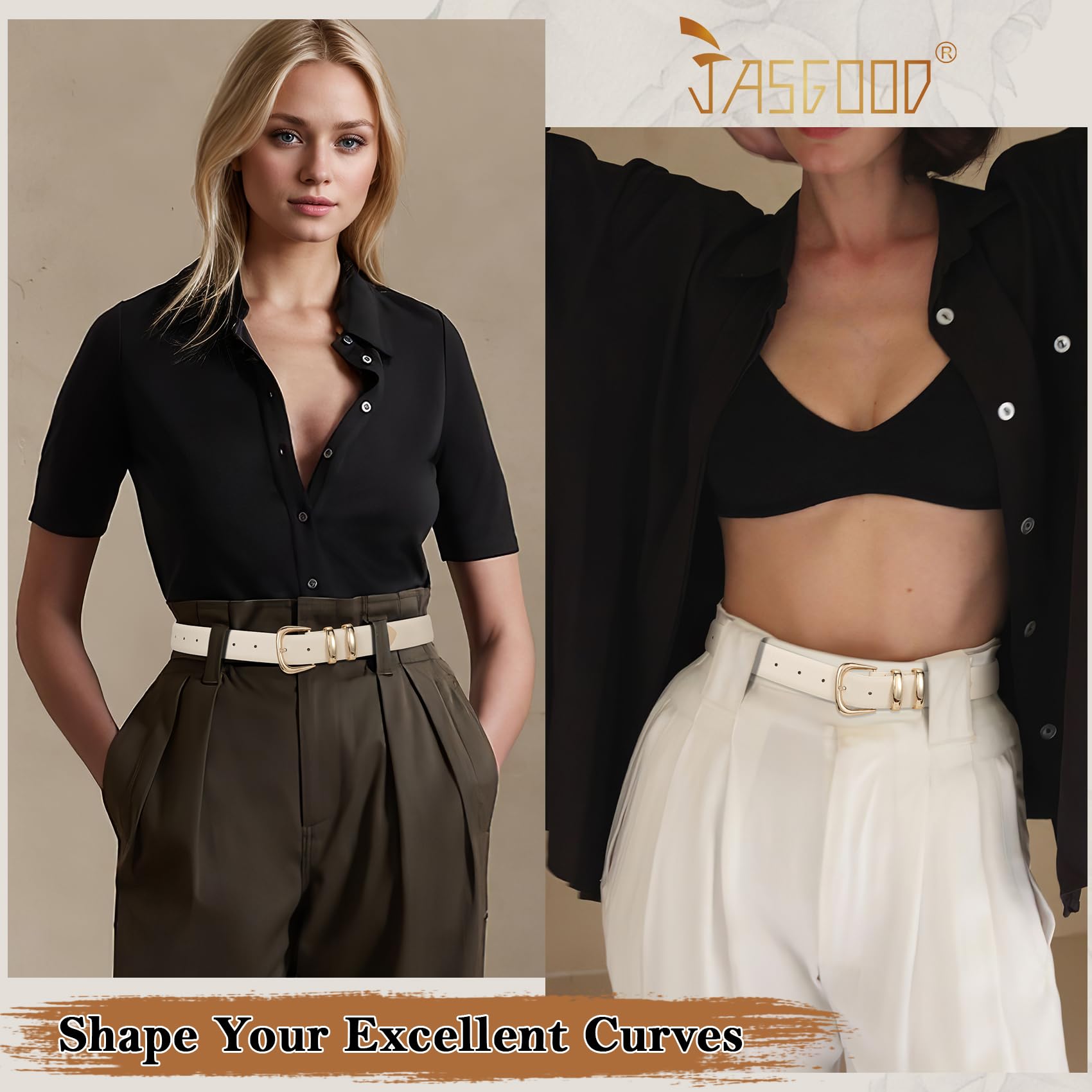 JASGOOD Women's Leather Belts Fashion Leather Waist Belt with Gold Buckle Elegant Ladies Belts for Jeans Dress