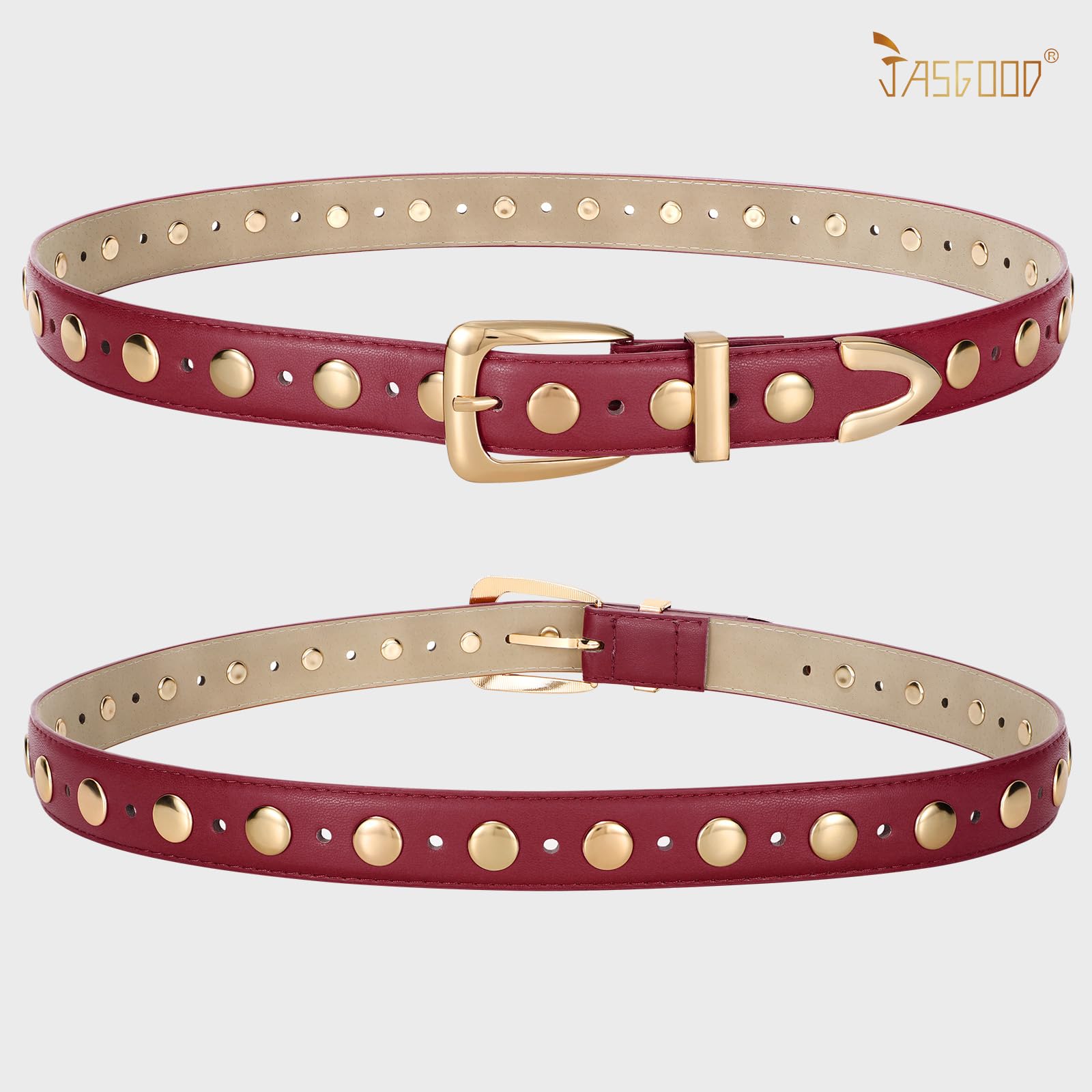 JASGOOD Women Leather Belt Fashion Studded Belt Ladies Punk Belt Vintage Leather Belt for Jeans Dress - JASGOOD OFFICIAL