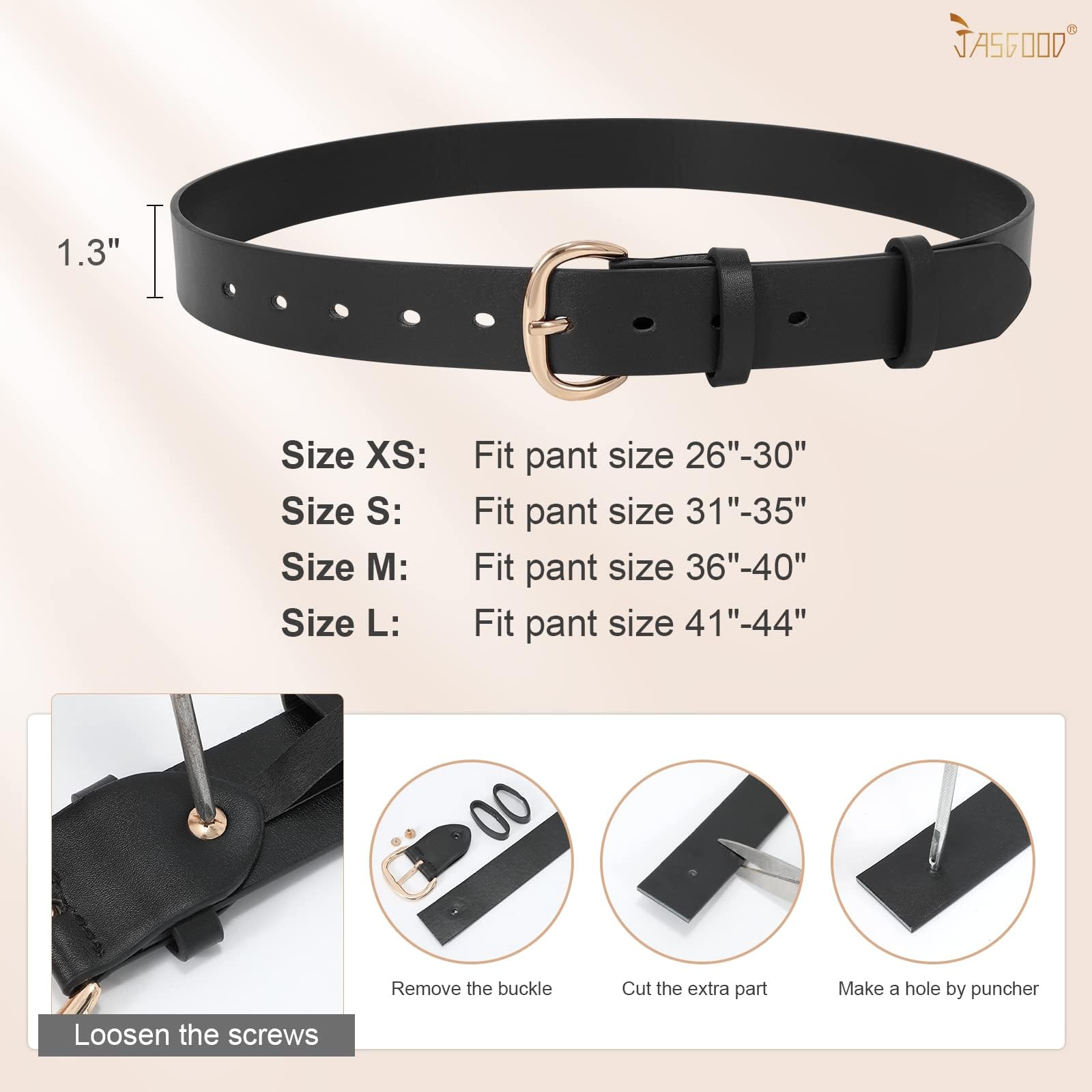 JASGOOD 3 Pack Women Leather Belt for Jeans Pants Gold Buckle Casual Waist Dresses Belt for Ladies