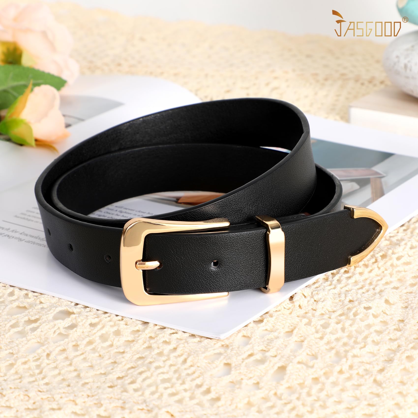 JASGOOD Women Leather Belt for Jeans Pants Ladies Waist Belt for Dress with Silver Buckle