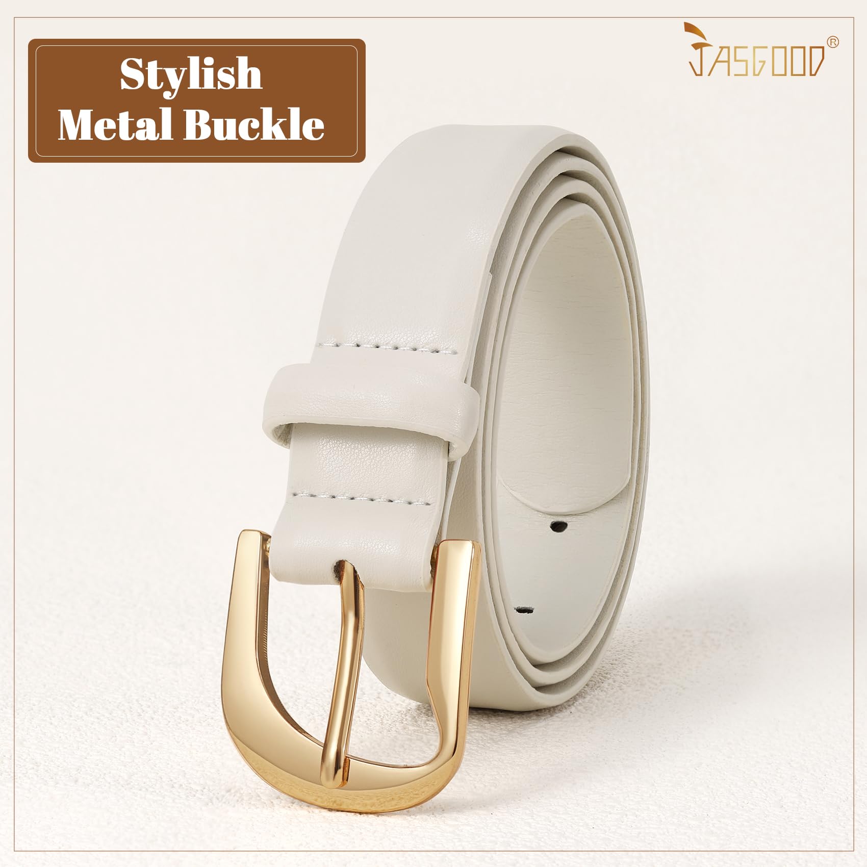 JASGOOD Women Leather Belts Plus Size Faux Leather Belt for Jeans Pants Fashion Ladies Waist Belt with Gold Buckle