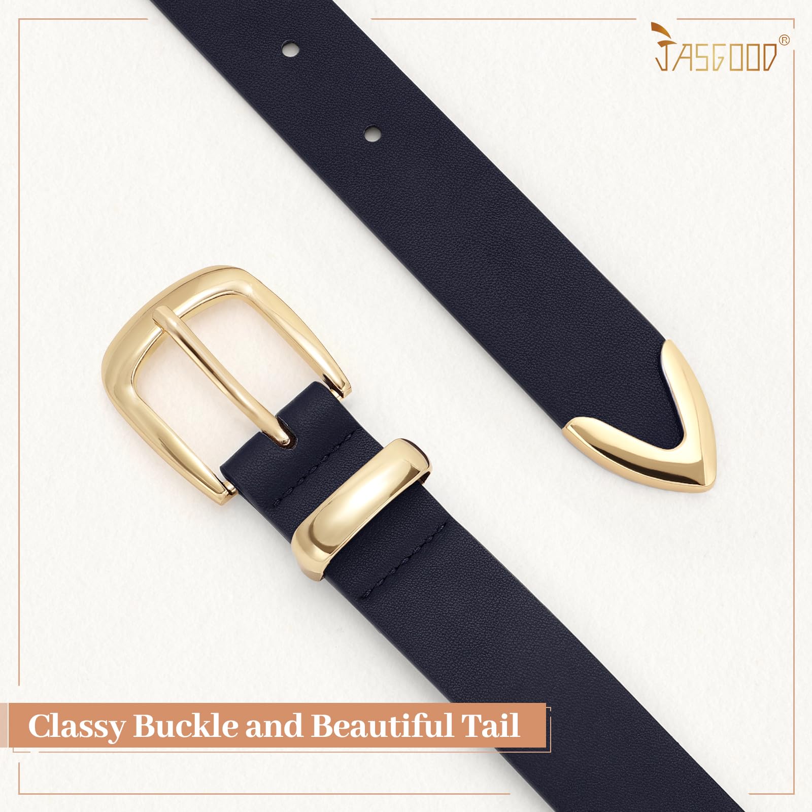 JASGOOD Women's Fashion Leather Belt Ladies Gold Buckle Leather Belt for Jeans Pants Dresses