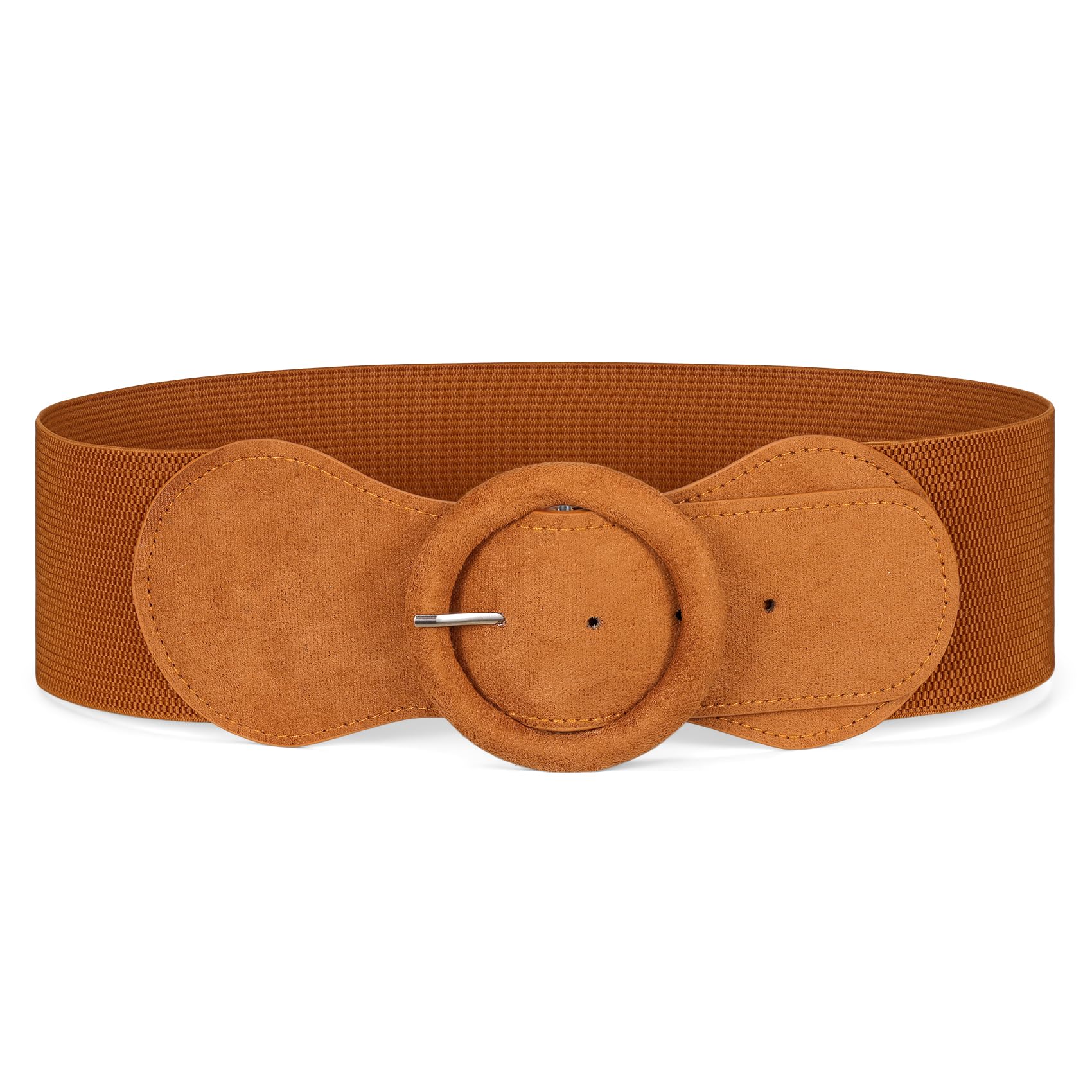JASGOOD Women Wide Suede Elastic Belt Vintage Stretchy Waist Belts for Dress Casual Chunky Belt Classic Round Buckle