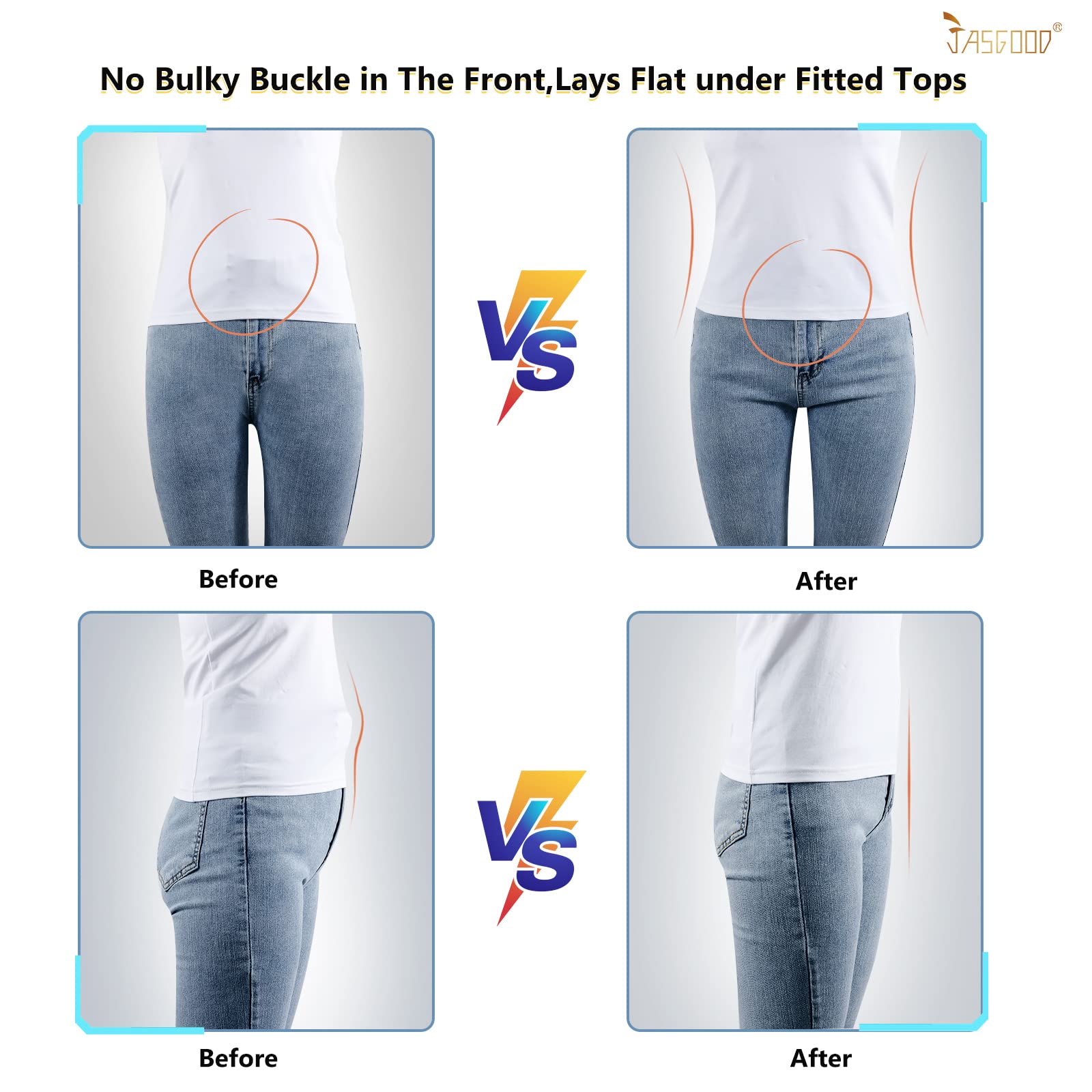 JASGOOD 4 Pack Women Stretch Belt Invisible Elastic Web Strap Belt for Pants Jeans Dresses