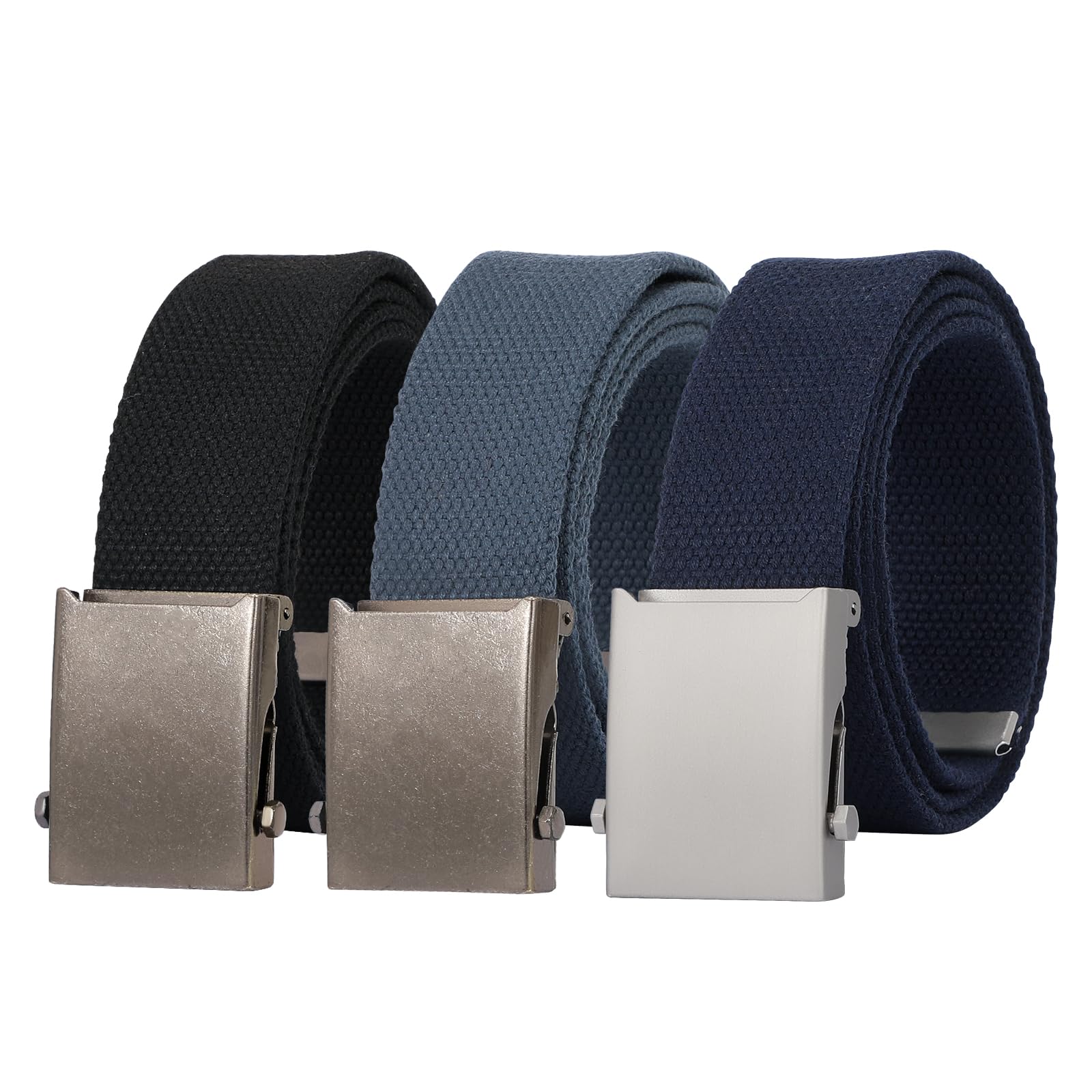 JASGOOD 3 Pack Unisex-Adult Military Web Belt Canvas Web Belt for Men Adjustable Cloth Fabric Belt with Metal Buckle