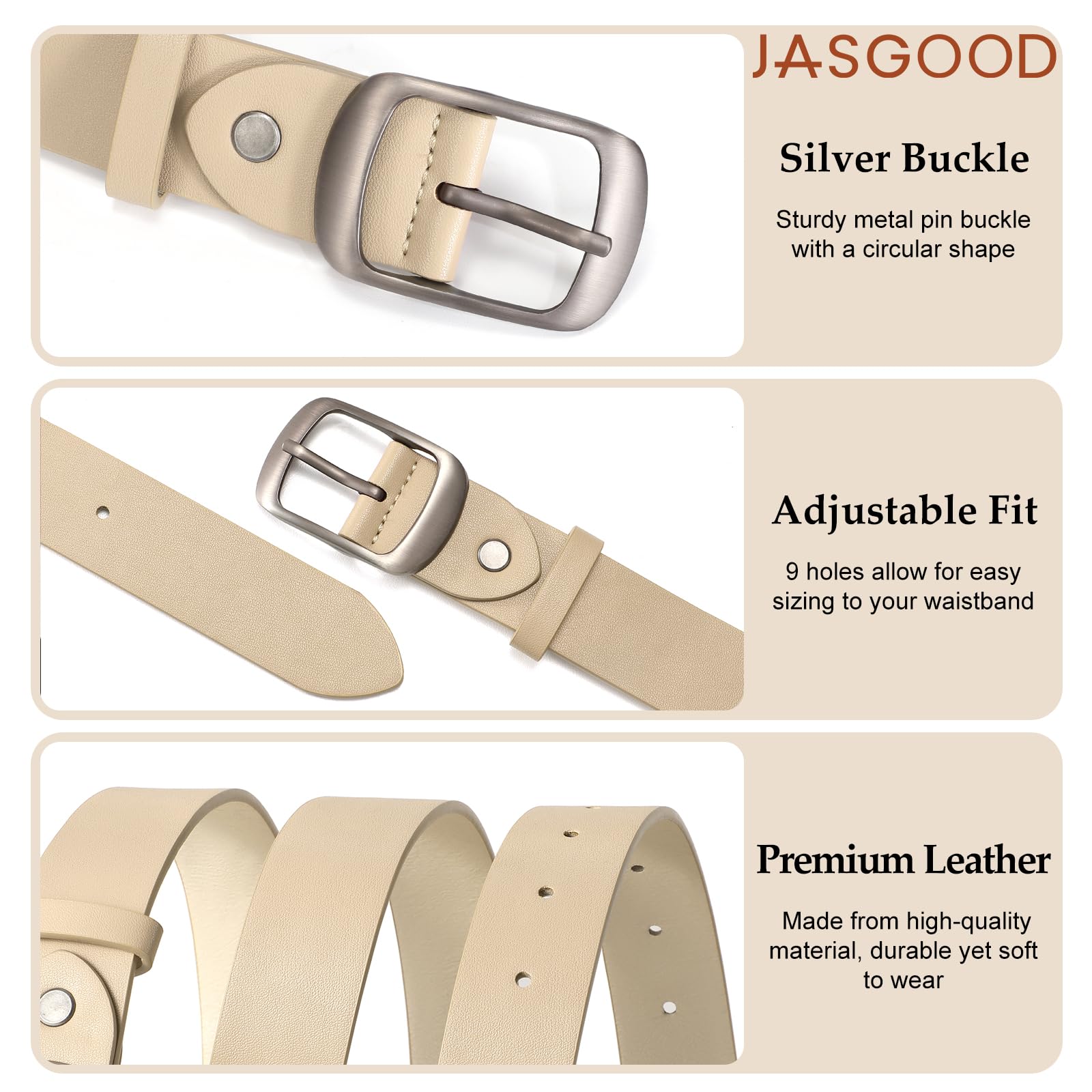 JASGOOD 3 PACK Women Belts for Jeans Pants Fashion Ladies Leather Waist Belt with Gold Buckle - JASGOOD OFFICIAL