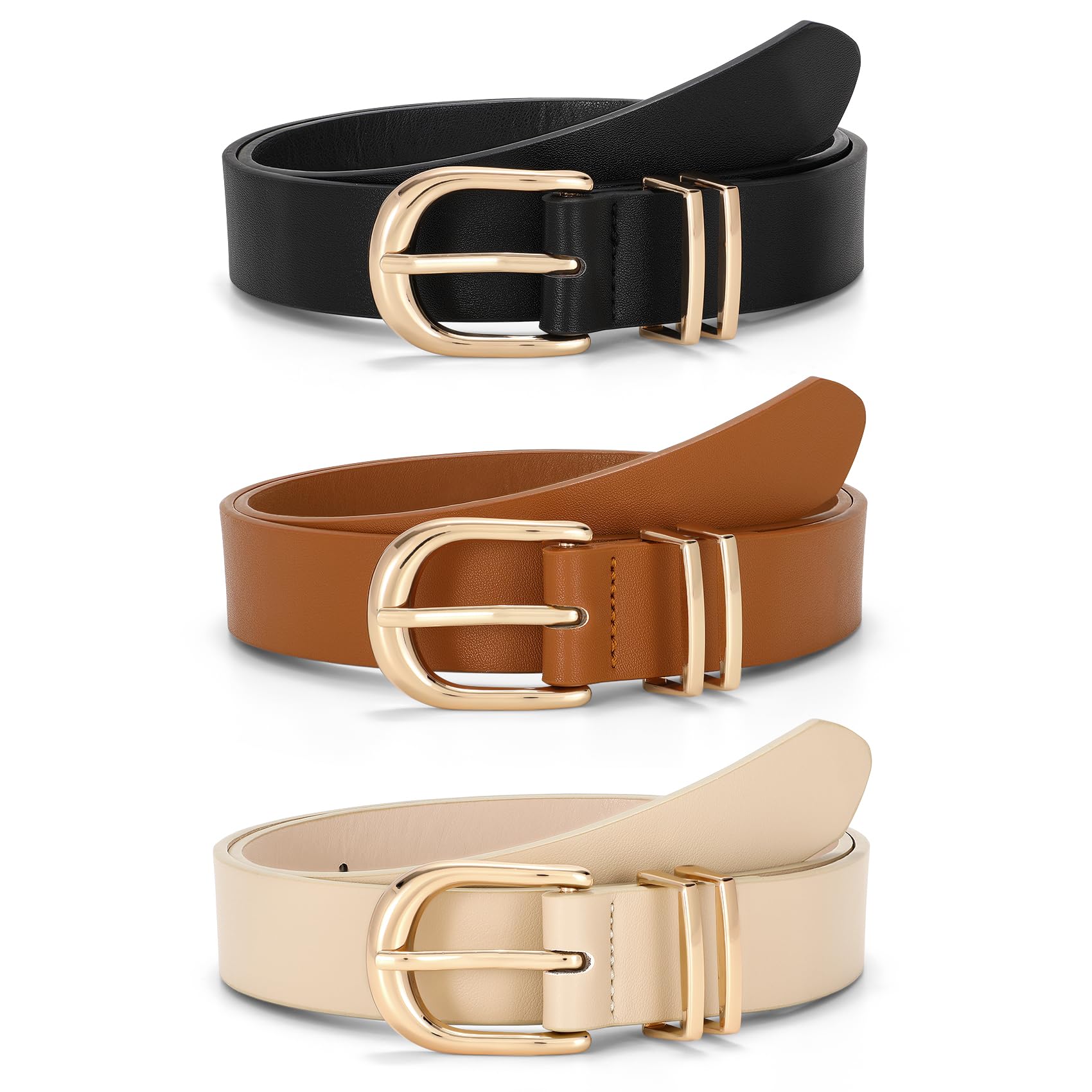 JASGOOD 3 Pack Women Leather Belts For Jeans Dresses Pants Ladies Faux Leather Waist Belt with Gold Buckle - JASGOOD OFFICIAL