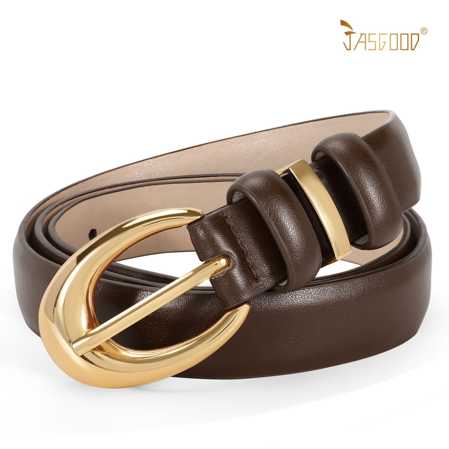 JASGOOD Women Leather Belt for Jeans Pants Fashion Ladies Faux Leather Belt with Gold Buckle