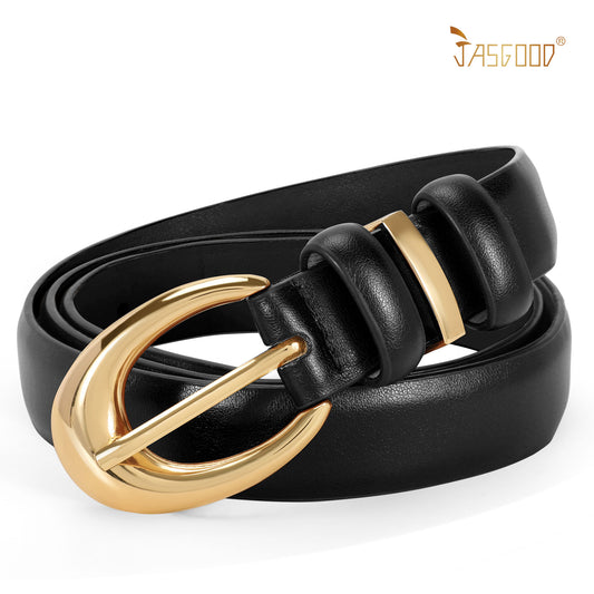 JASGOOD Women Leather Belt for Jeans Pants Fashion Ladies Faux Leather Belt with Gold Buckle