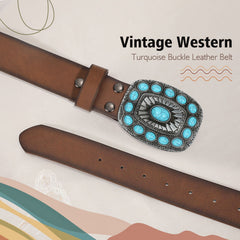 Unisex Western Cowboy Cowgirl Style Boho Turquoise Faux PU Leather Belt