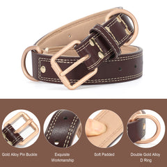 Super Soft Brown Leather Dog Collar With Strong Metal Buckle