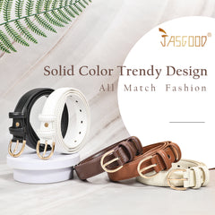 JASGOOD Women's Leather Belt for Jeans Pants Fashion Gold Buckle Ladies Dress Dark Brown Belt