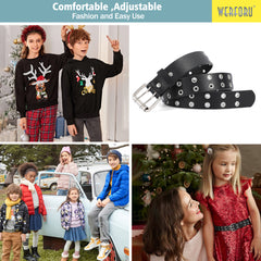 Kids Double Grommet Pu Leather Studded Holes Belt