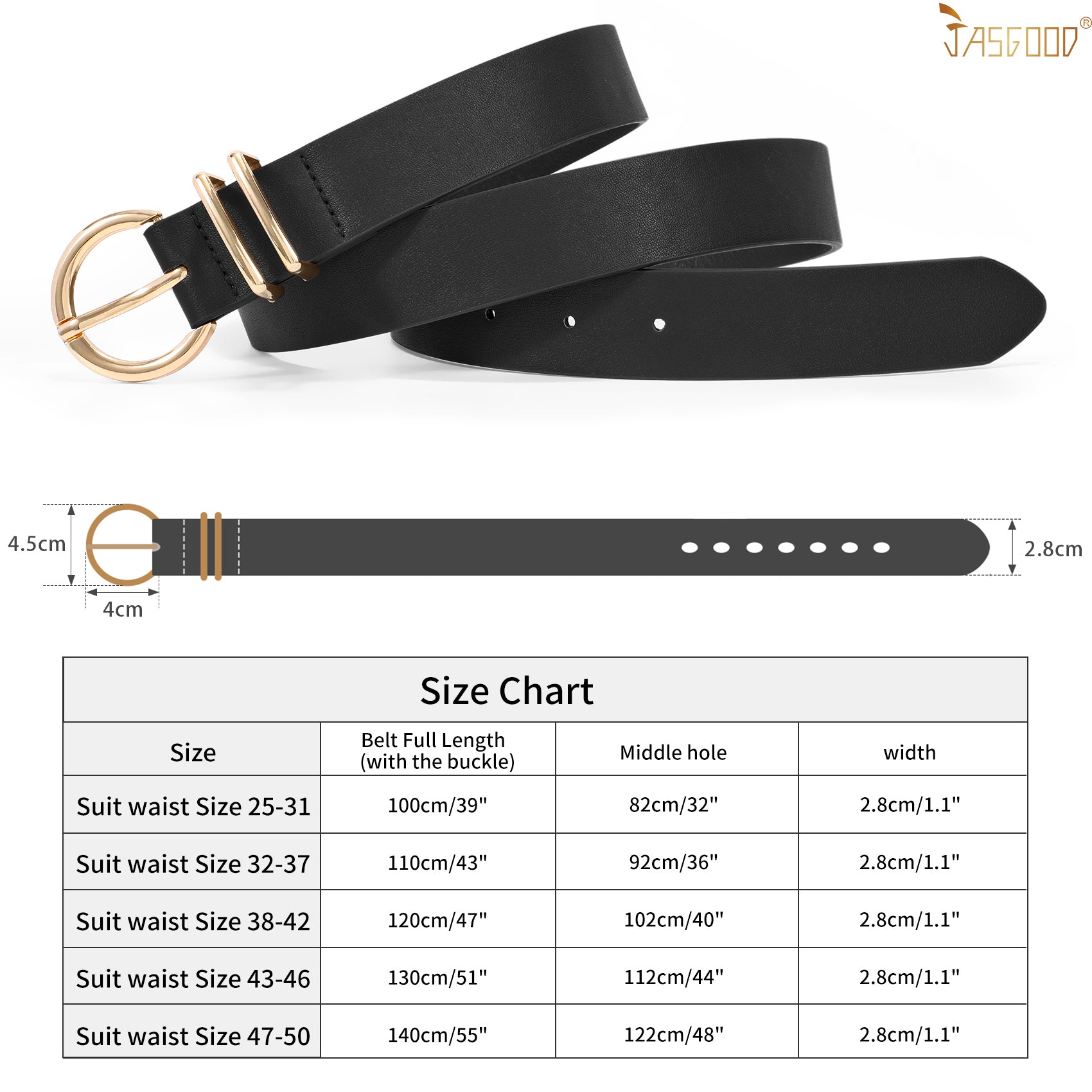 JASGOOD Leather Belts for Women Jeans Dresses Fashion Ladies White Belt - JASGOOD OFFICIAL