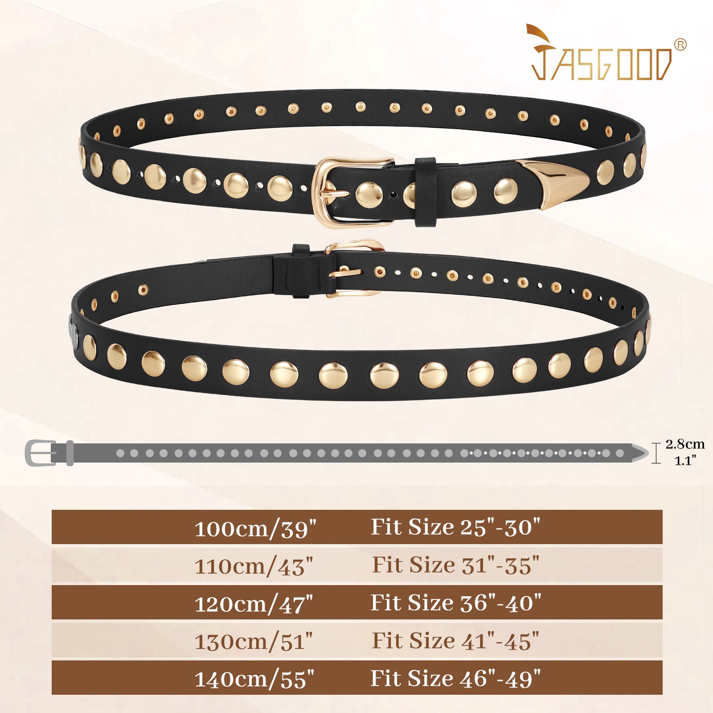 JASGOOD Women Fashion Leather Belt Punk Studded Belt for Jeans Pants Dresses