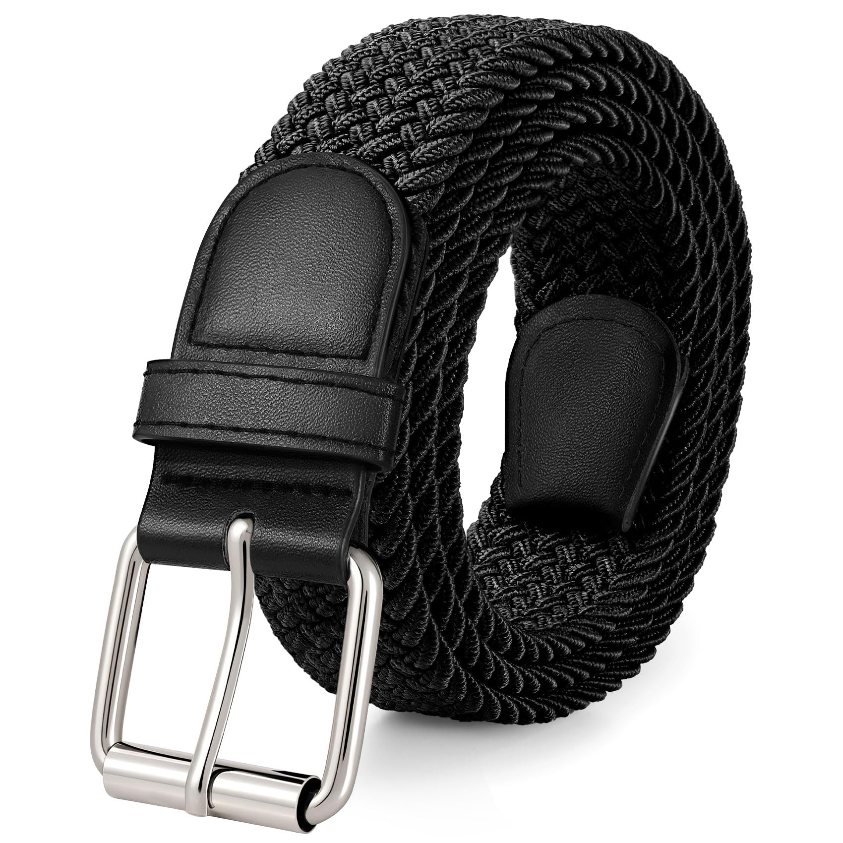 JASGOOD Braided Stretch Belt for Men Golf Casual Fabric Elastic Woven Belt 1 3/8" Adjustable Work