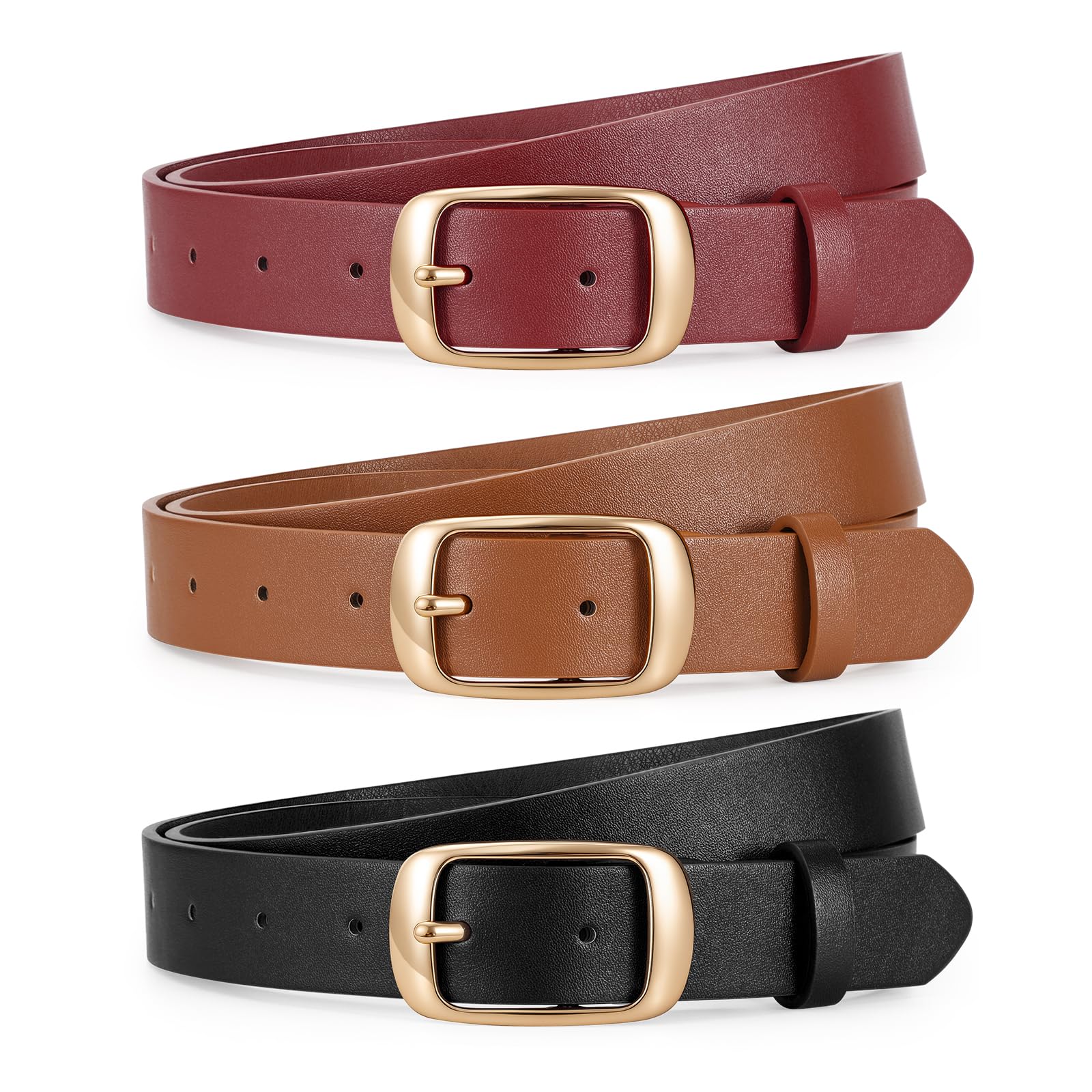 JASGOOD 3 PACK Women Belts for Jeans Pants Fashion Ladies Leather Waist Belt with Gold Buckle - JASGOOD OFFICIAL