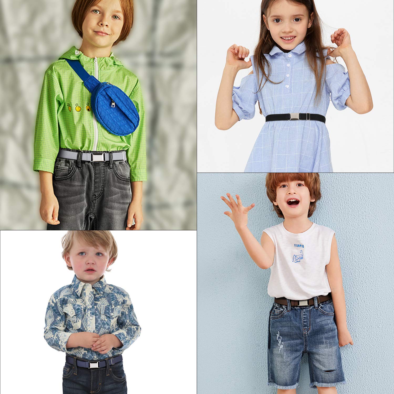 JASGOOD Kids Toddler Belt Elastic Stretch Adjustable Belt for Boys and Girls with Silver Square Buckle 2 Pack