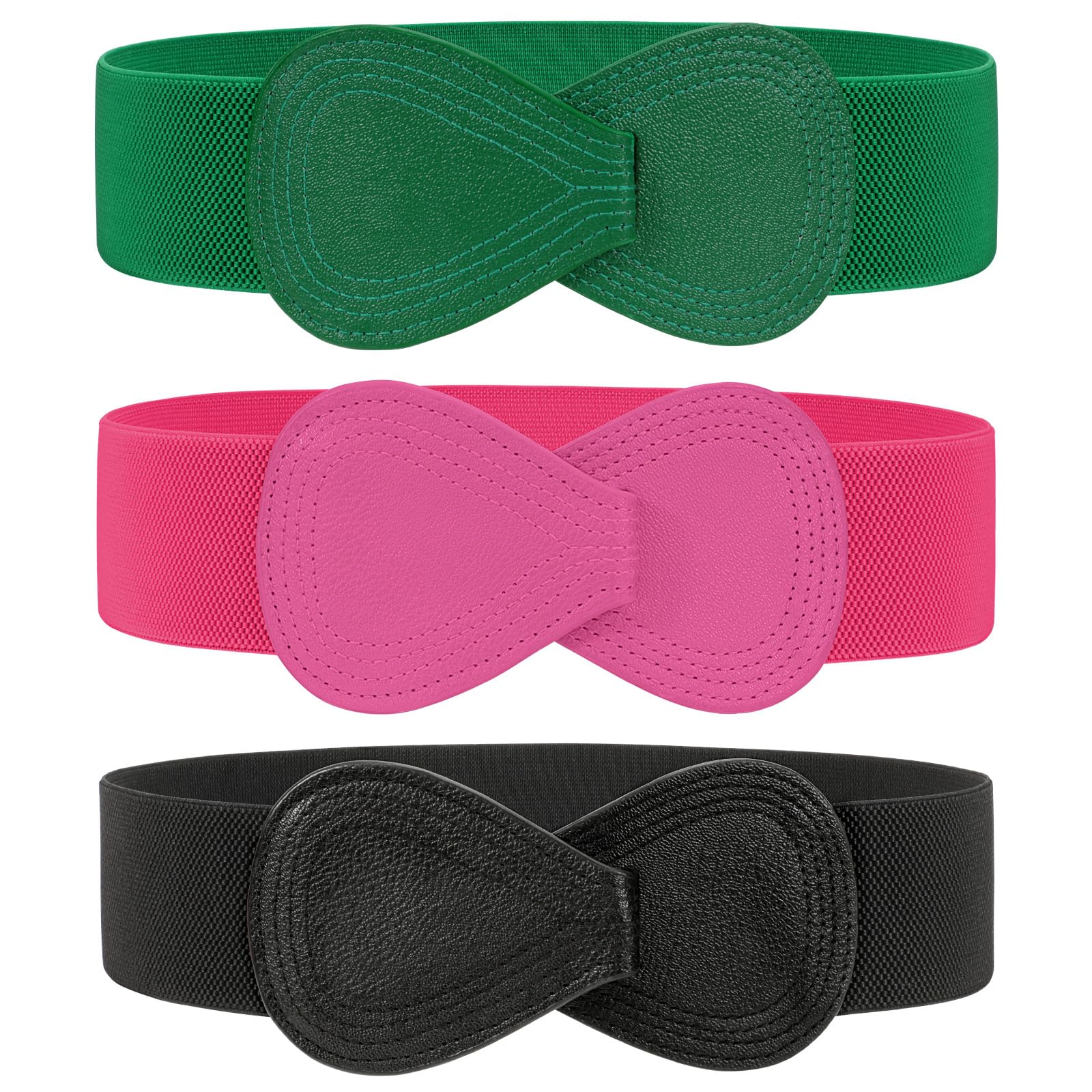 JASGOOD 3 Pack Women Stretchy Belts for Dress Vintage Wide Elastic Waist Belts