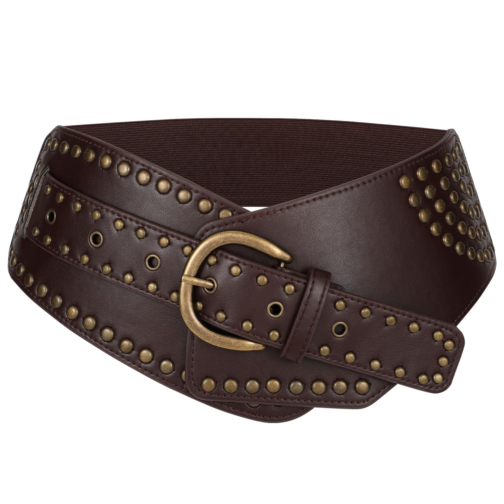 JASGOOD Women Vintage Wide Elastic Belt Studded Stretchy Waist Belt with Rivets Metal Buckle - JASGOOD OFFICIAL