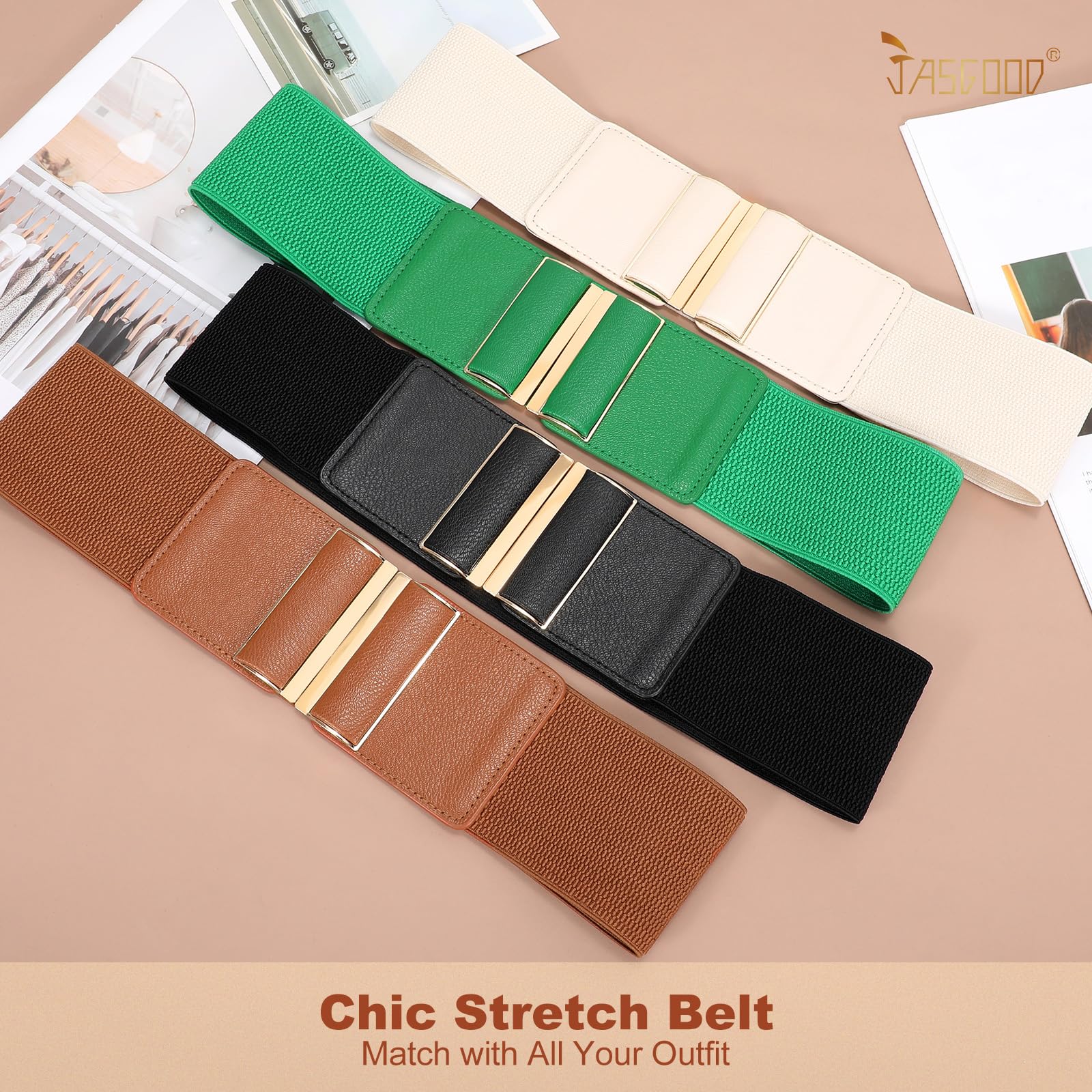 JASGOOD 4 Pack Wide Elastic Stretch Waist Belts for Women Dress Belt - JASGOOD OFFICIAL
