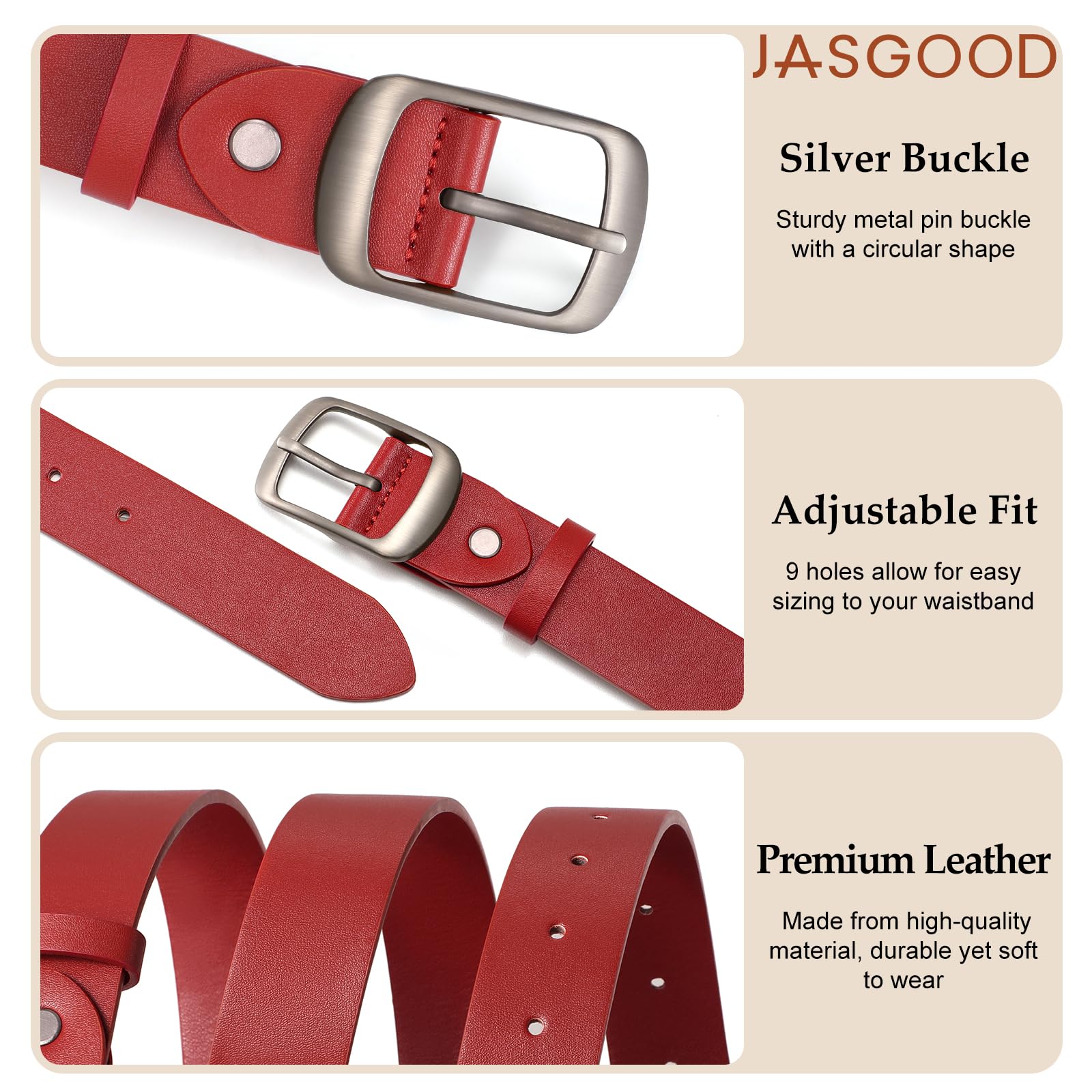 JASGOOD 3 PACK Women Belts for Jeans Pants Fashion Ladies Leather Waist Belt with Gold Buckle - JASGOOD OFFICIAL