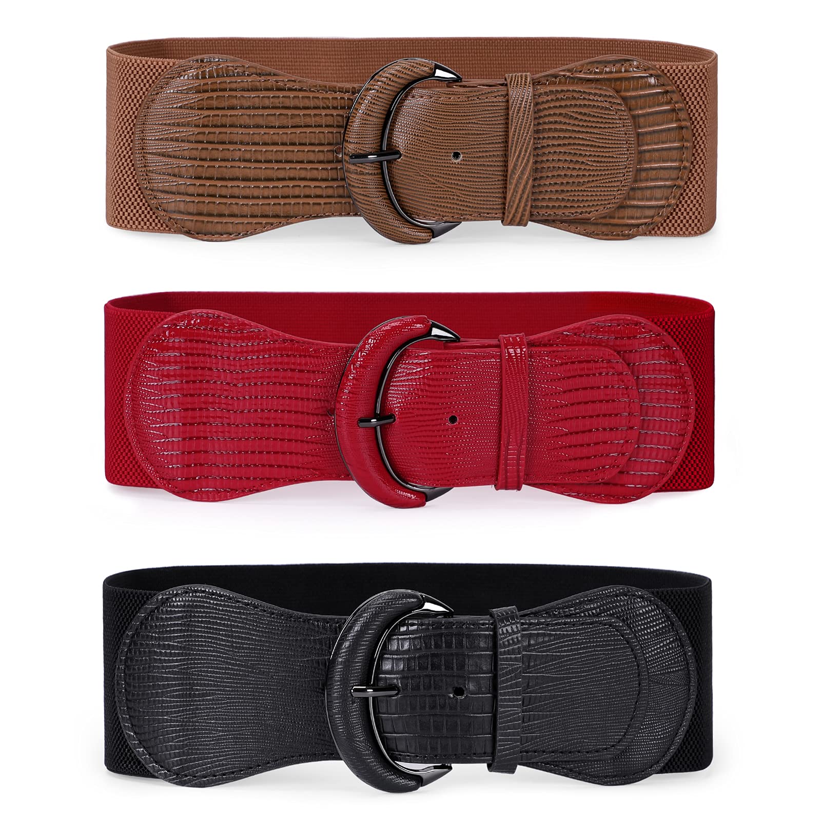 JASGOOD 3 Pack Women Stretchy Wide Waist Belt for Dress Ladies Vintage Elastic Waist Belt