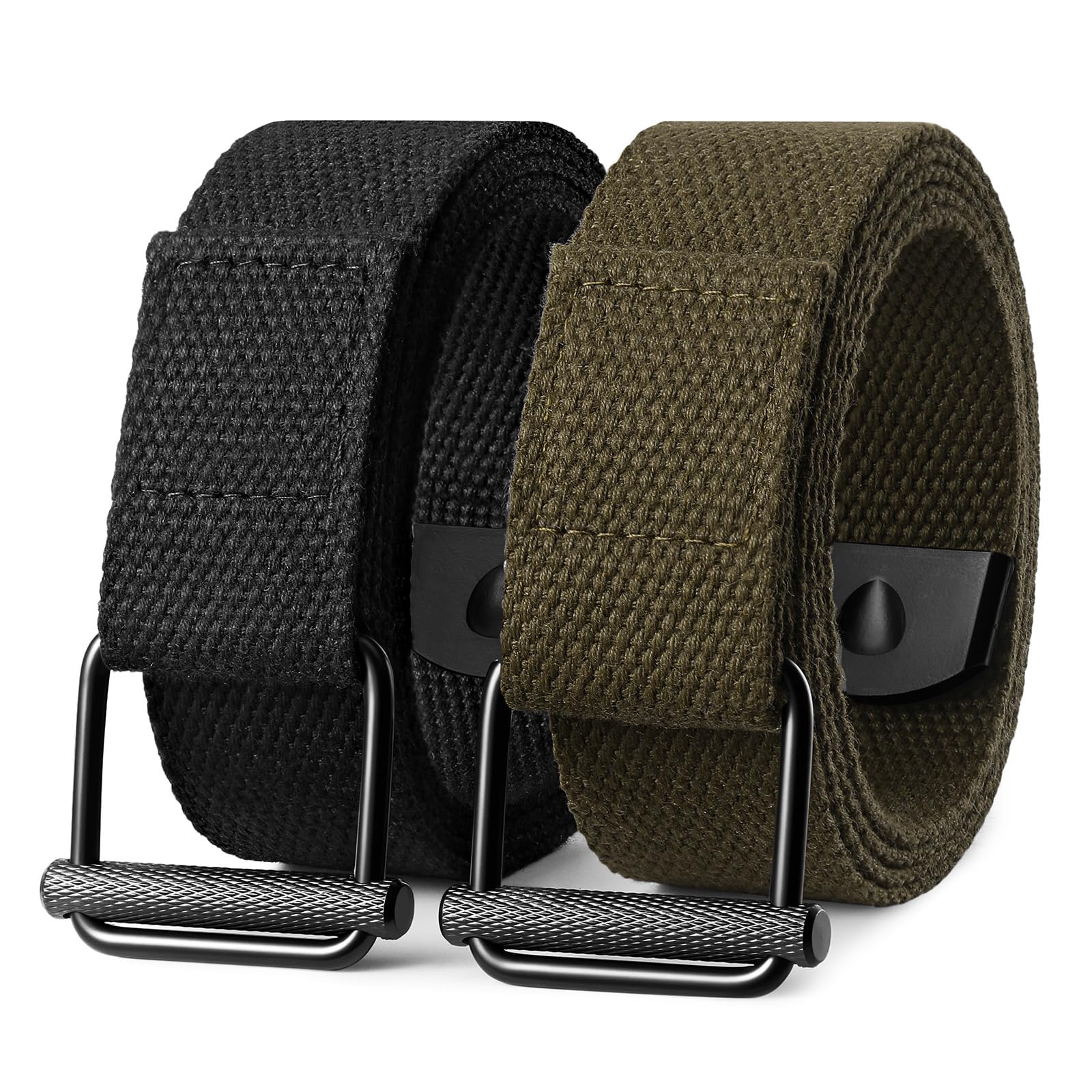 JASGOOD 2 Pack Mens Belts Canvas Belt for Men Fabric Web Golf Belt Casual Belt for Jeans Pants