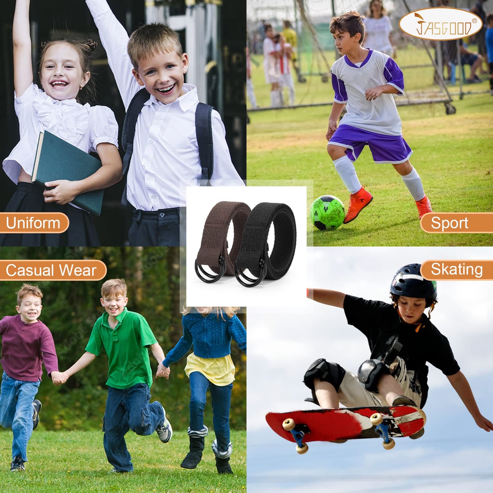 JASGOOD Boy's Canvas Belt Kids Football Belt with Double D-ring Buckle