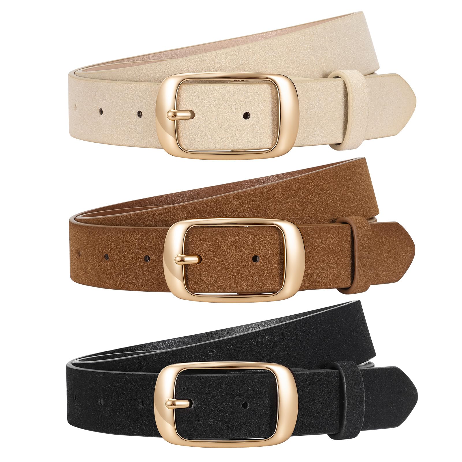 JASGOOD 3 PACK Women Belts for Jeans Pants Fashion Ladies Leather Waist Belt with Gold Buckle - JASGOOD OFFICIAL