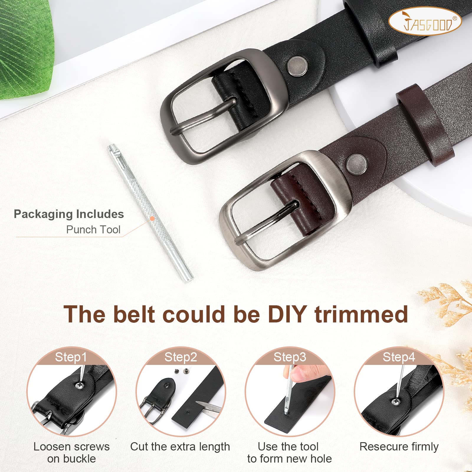 JASGOOD 2 Pack Women Faux Leather Belt, Fashion Ladies Belt with Pin Buckle for Jeans Pants - JASGOOD OFFICIAL