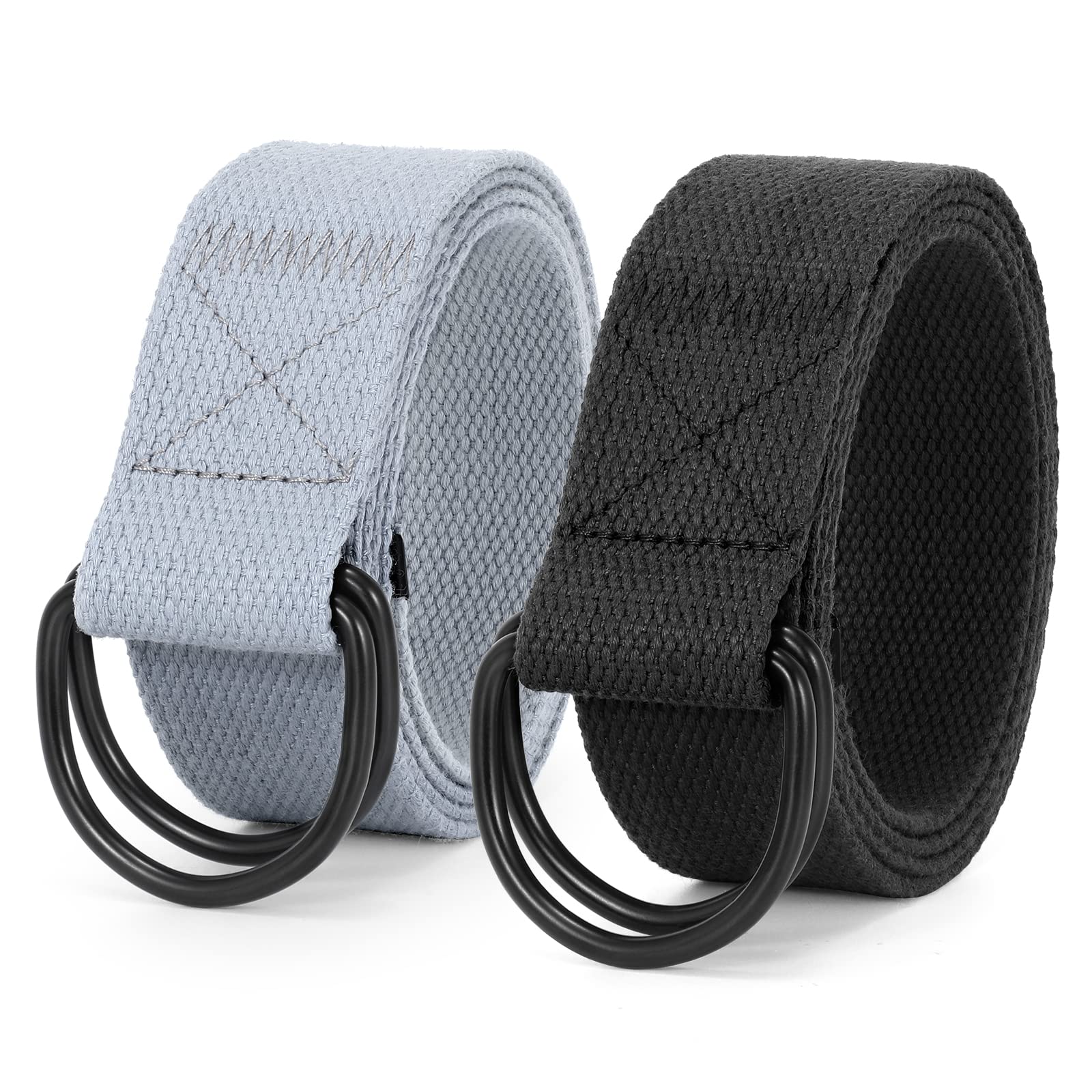 JASGOOD Men Canvas Belt Web Fabric Casual Belt with Black Double D-ring 1 1/2" Wide Set of 2 - JASGOOD OFFICIAL