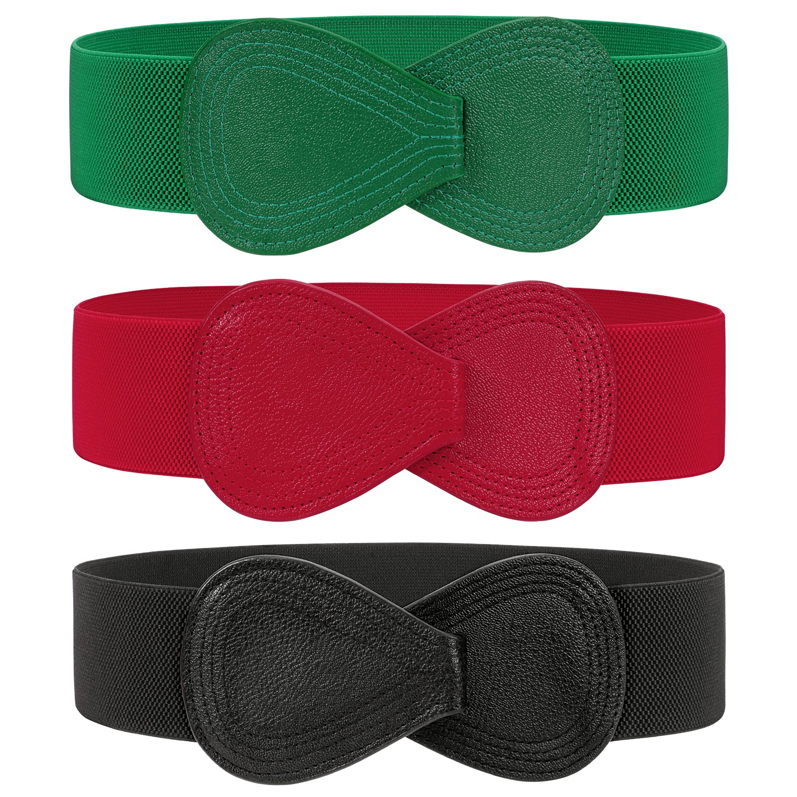 JASGOOD 3 Pack Women Stretchy Belts for Dress Vintage Wide Elastic Waist Belts