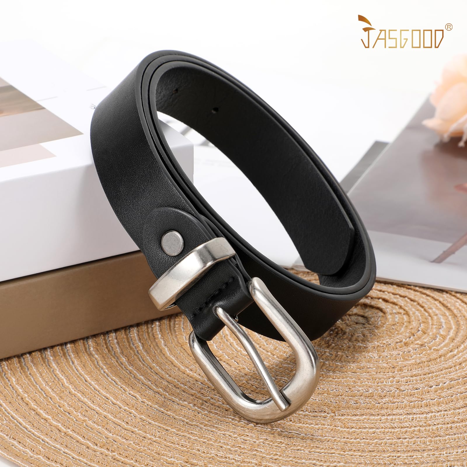 JASGOOD Womens Leather Belts for Jeans Pants 1.1" Width Vintage Ladies Belts for Dresses