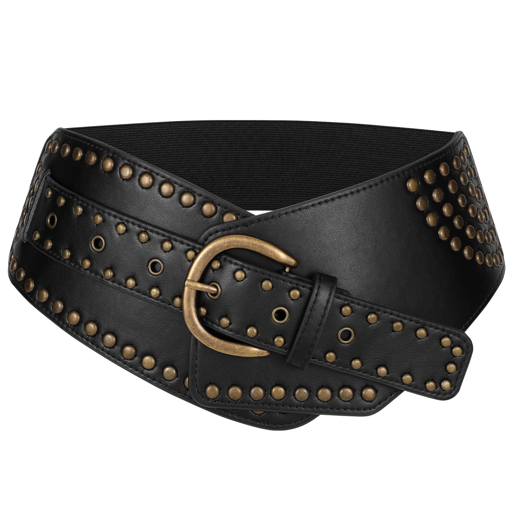 JASGOOD Women Vintage Wide Elastic Belt Studded Stretchy Waist Belt with Rivets Metal Buckle - JASGOOD OFFICIAL