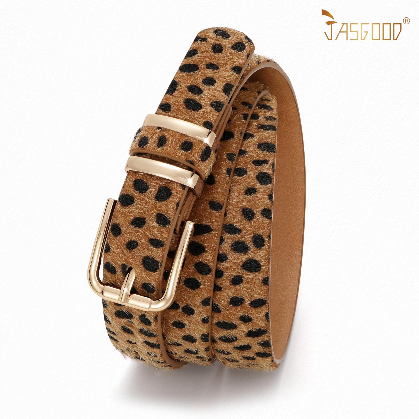 JASGOOD 3 Pack Women's Leather Belts for Jeans Dress Pants Trendy Belts with Gold Buckle