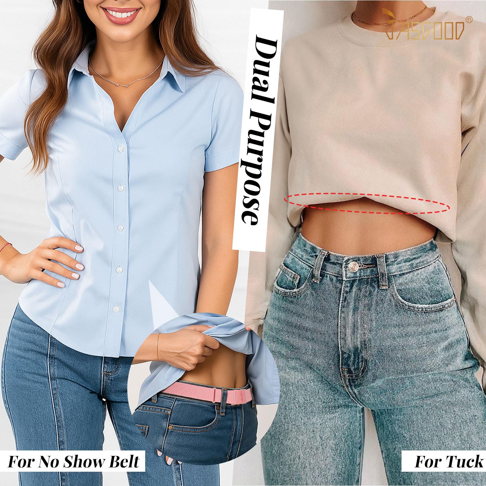 JASGOOD Crop Top Tuck Waist Band Adjustable Band Tucking Sweaters Shirts Stretch Belts for Women Change Style of Tops