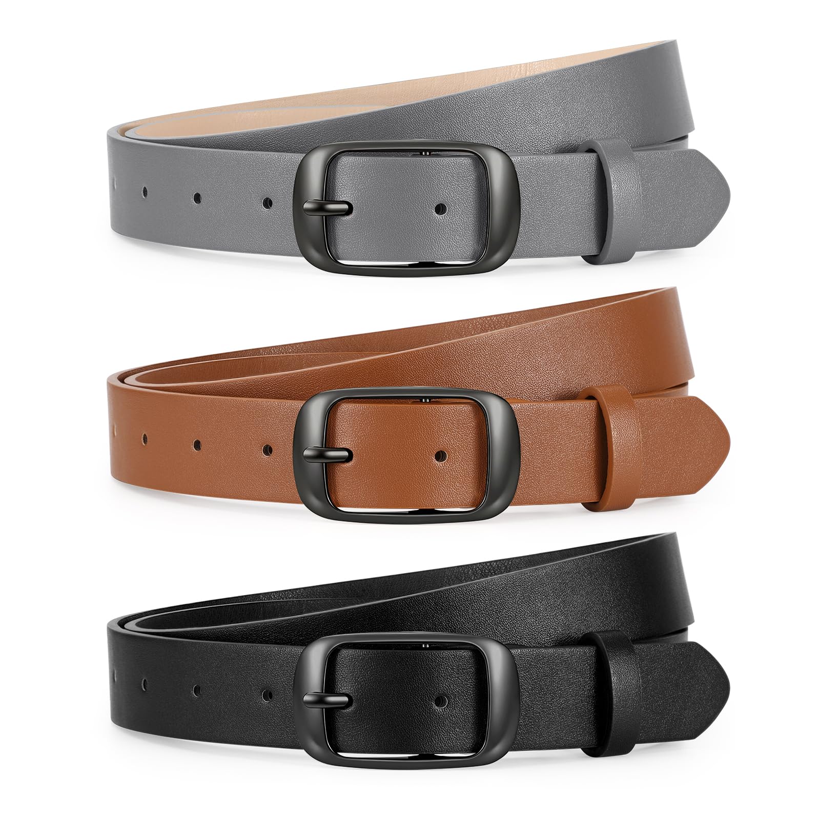 JASGOOD 3 PACK Women Belts for Jeans Pants Fashion Ladies Leather Waist Belt with Gold Buckle - JASGOOD OFFICIAL
