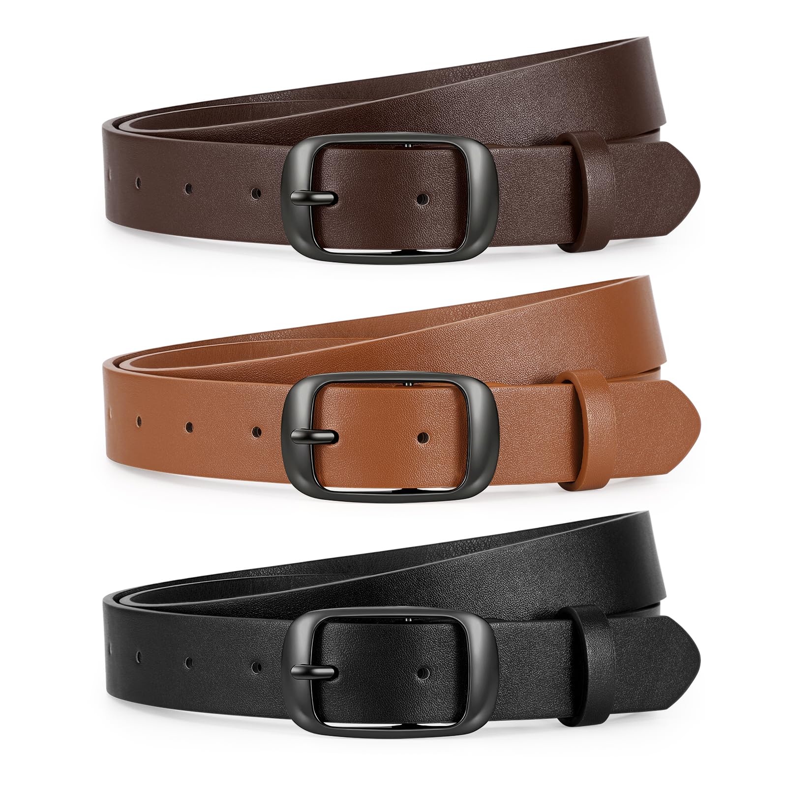JASGOOD 3 PACK Women Belts for Jeans Pants Fashion Ladies Leather Waist Belt with Gold Buckle - JASGOOD OFFICIAL