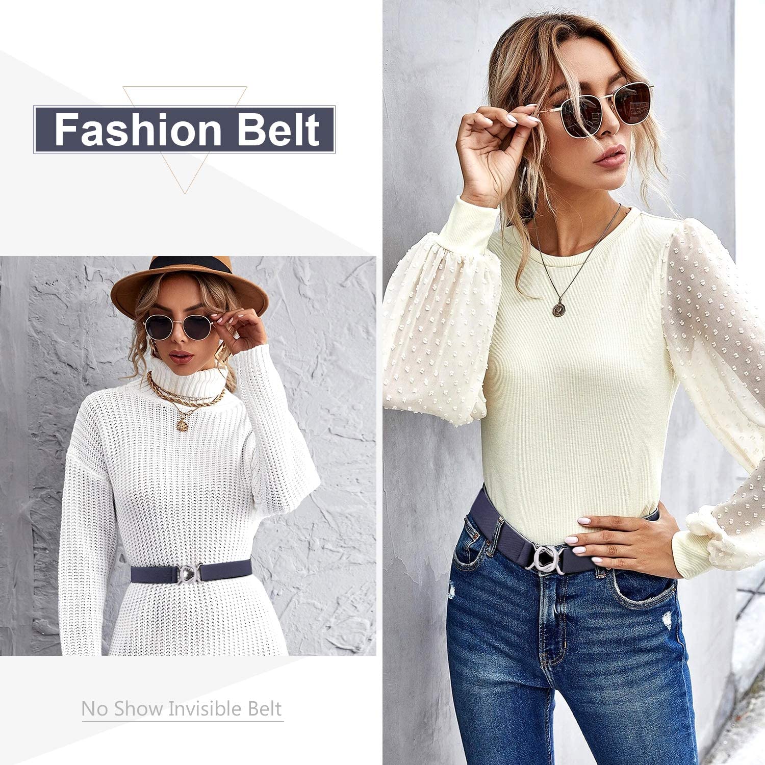 JASGOOD Women No Show Stretch Belt Adjustable Elastic Web Belt with Flat Buckle for Jeans Pants Casual Belts - JASGOOD OFFICIAL