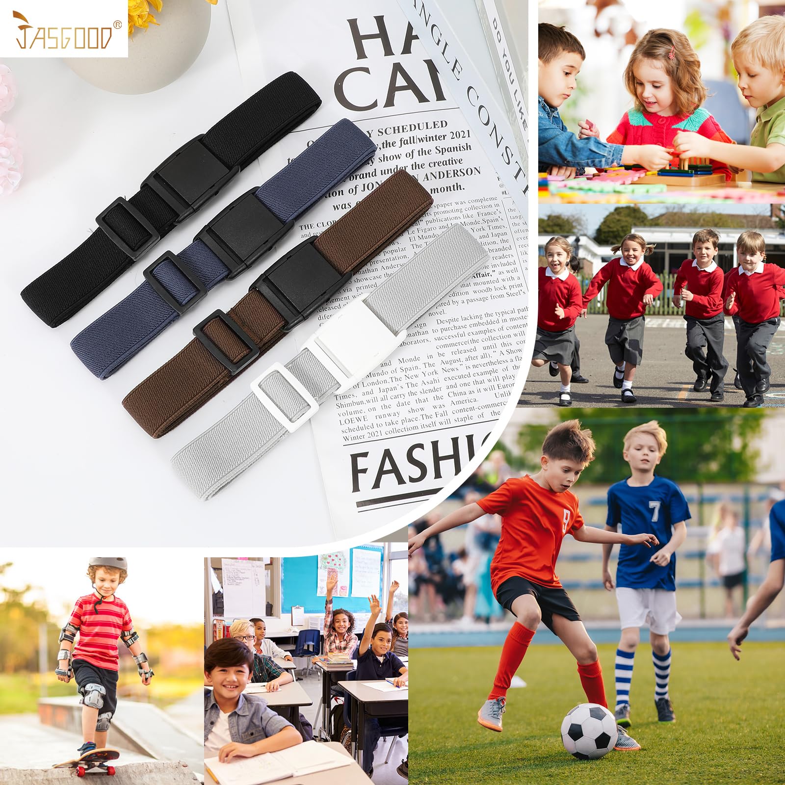 JASGOOD Kids Adjustable Elastic Belt for Boys Girls and Toddlers Nickel Free Stretch Belts for Pants Jeans