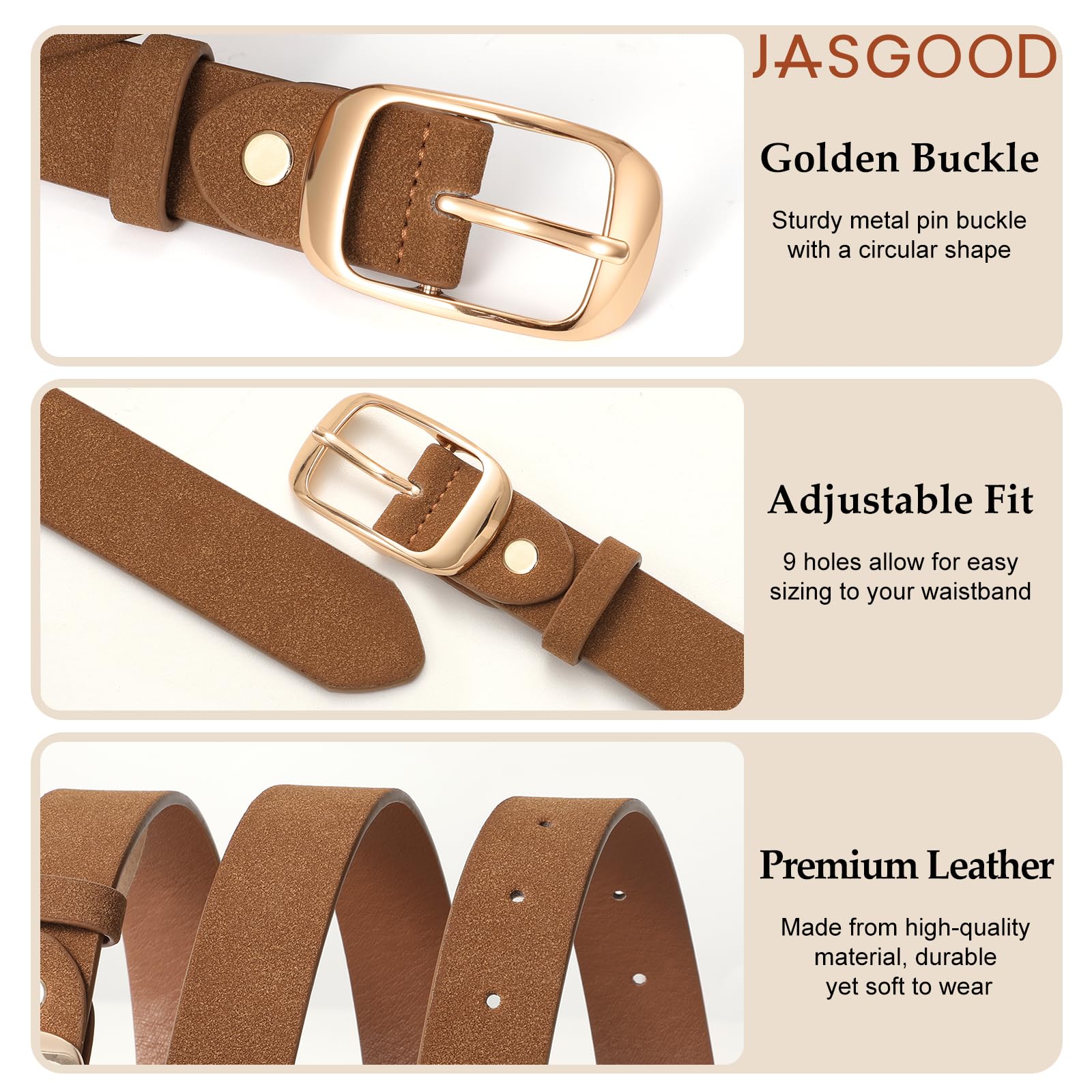 JASGOOD 3 PACK Women Belts for Jeans Pants Fashion Ladies Leather Waist Belt with Gold Buckle - JASGOOD OFFICIAL