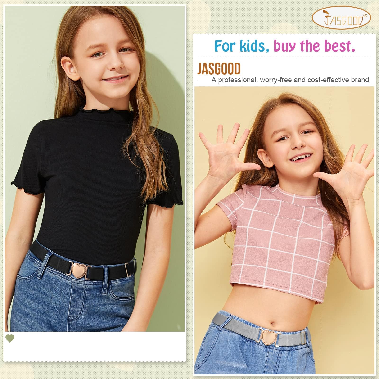 JASGOOD Elastic Belts for Toddler Kids Adjustable Boys Girls Teens Stretch Belts with Heart Buckle for Back to School - JASGOOD OFFICIAL