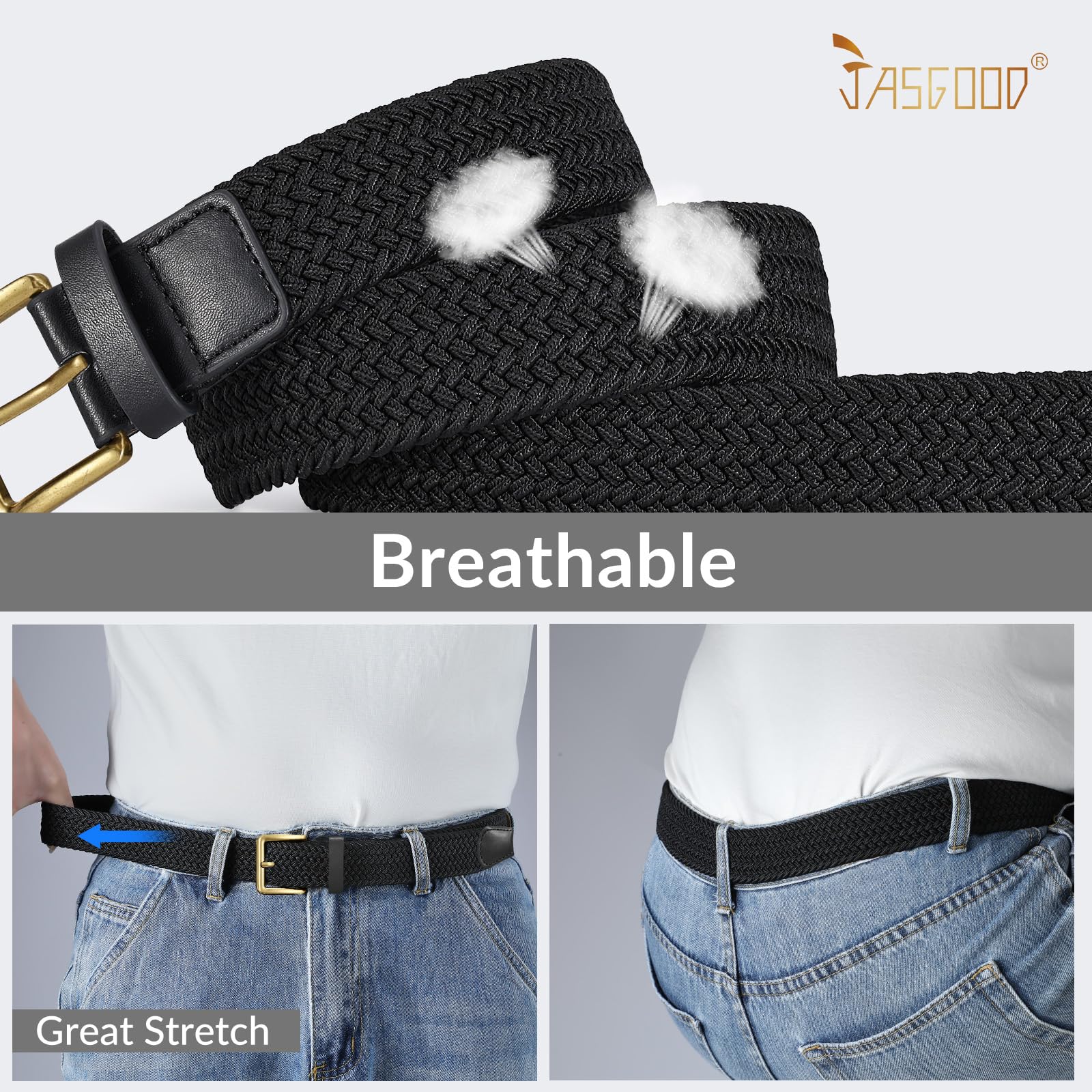 JASGOOD Braided Belt Women Stretch Woven Belts for Golf Elastic Casual 1 3/8" Jeans Shorts Pants