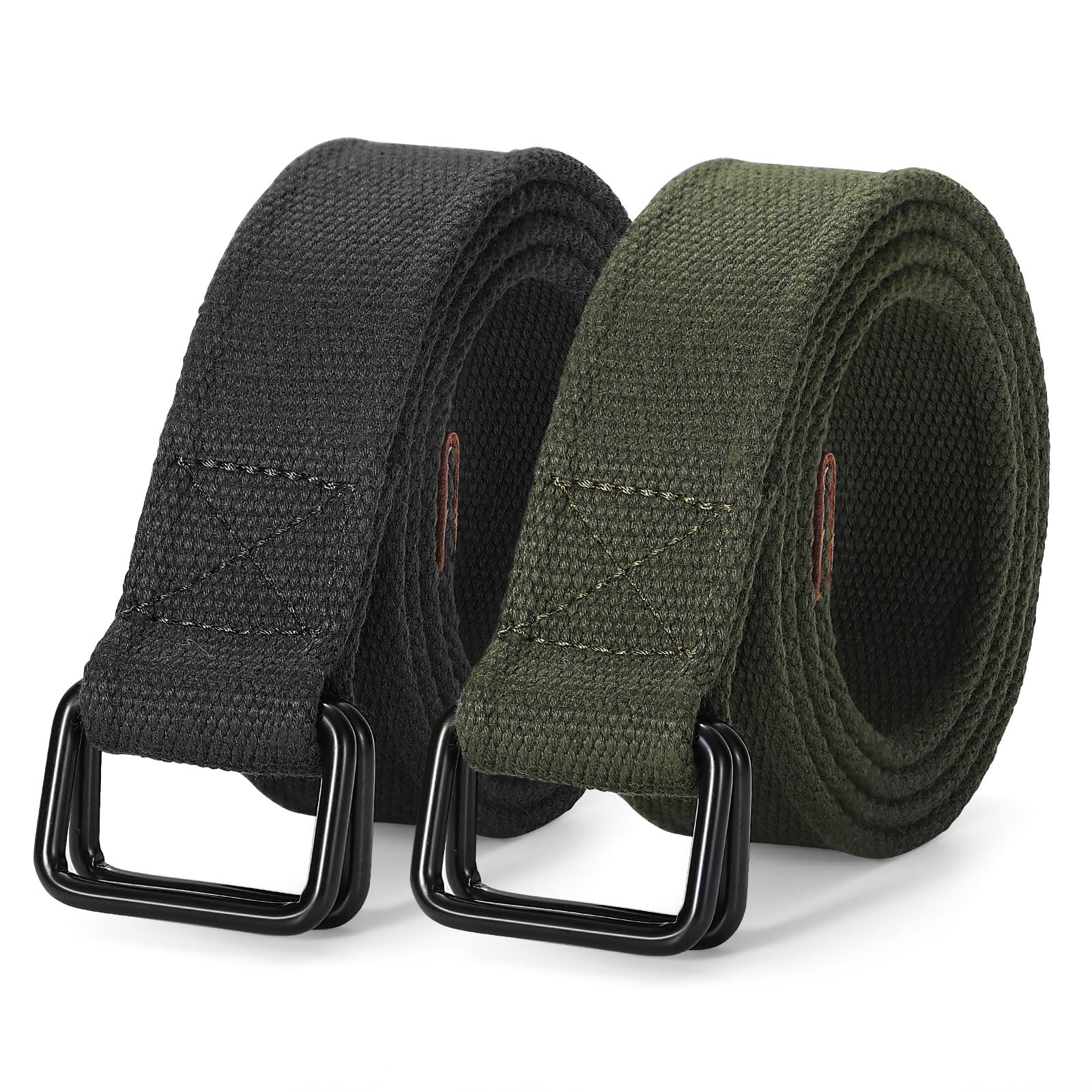 JASGOOD Men Canvas Fabric Belts Casual Web Cloth Belts with Black Double Ring Buckle 2 Pack - JASGOOD OFFICIAL
