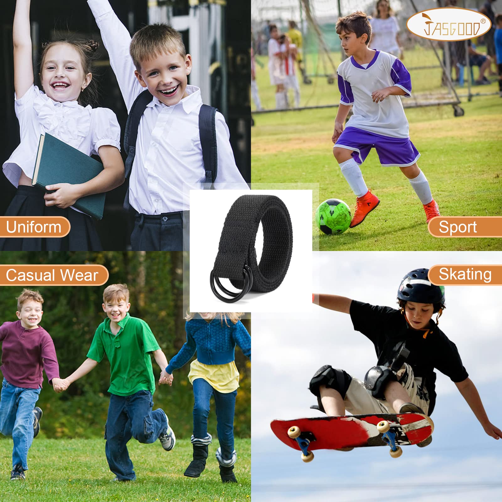 JASGOOD Boy's Canvas Belt Kids Football Belt with Double D-ring Buckle
